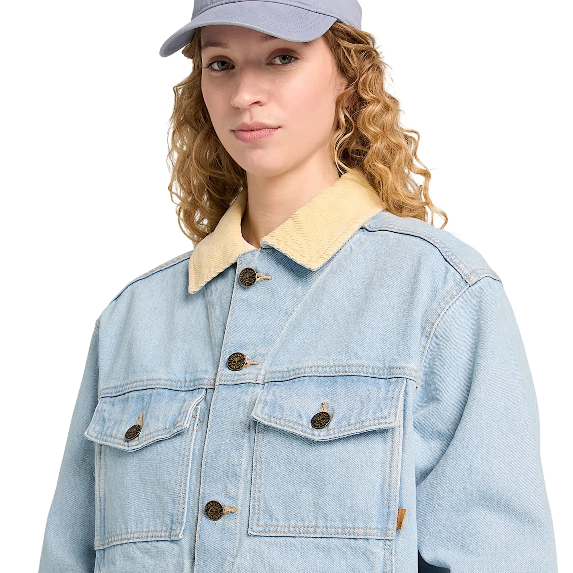 Giacca in denim Unisex con colletto in velluto a coste - Image 4