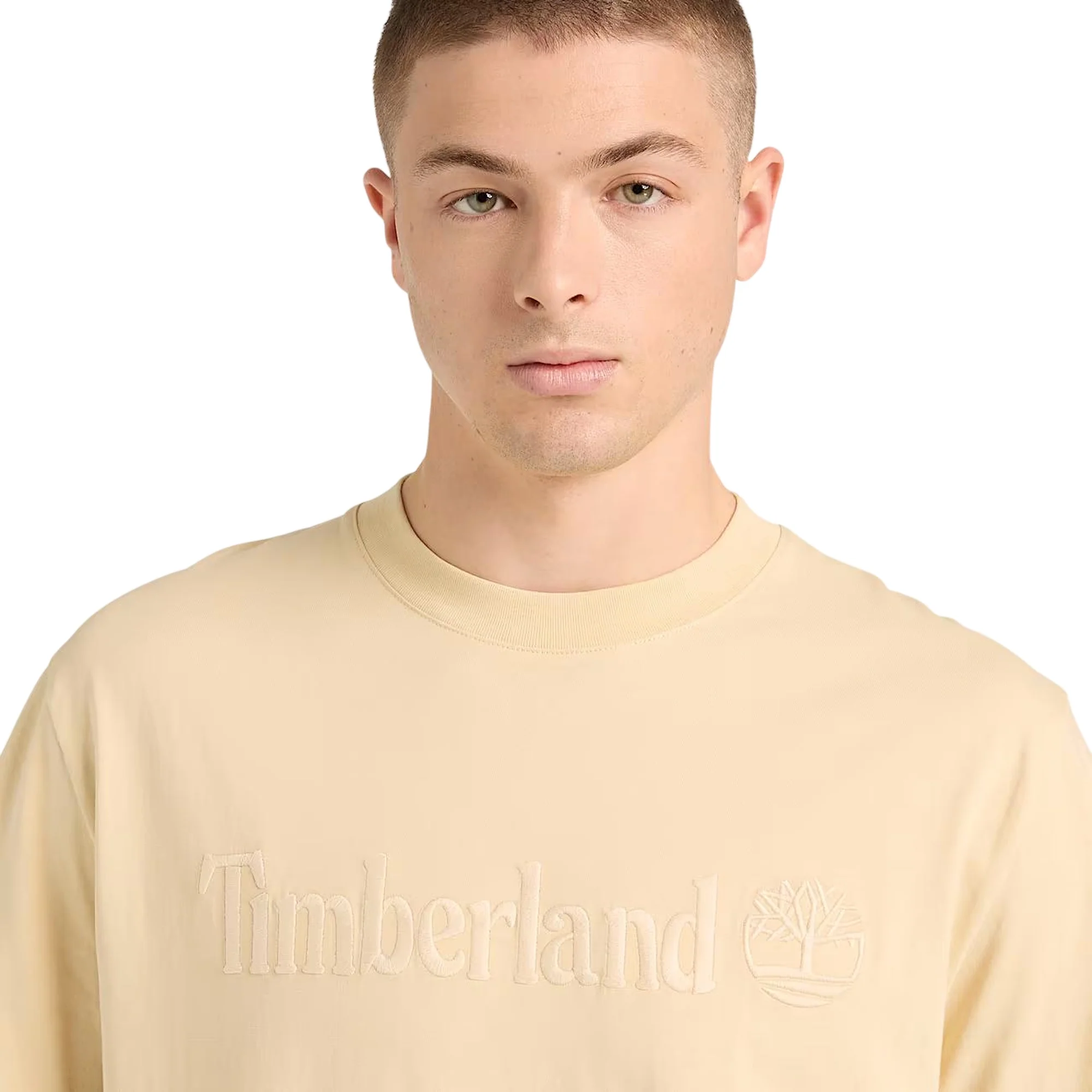 T-shirt Hampthon da uomo con logo ricamato in beige - Image 3