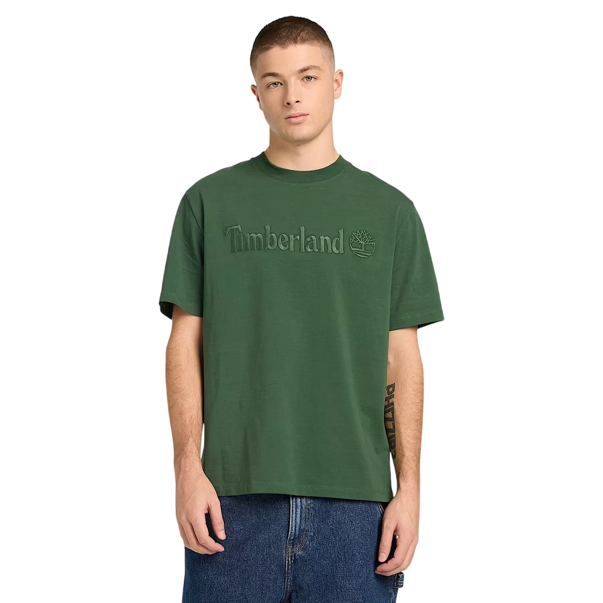 T-shirt Hampthon da uomo con logo ricamato in verde militare - Image 2