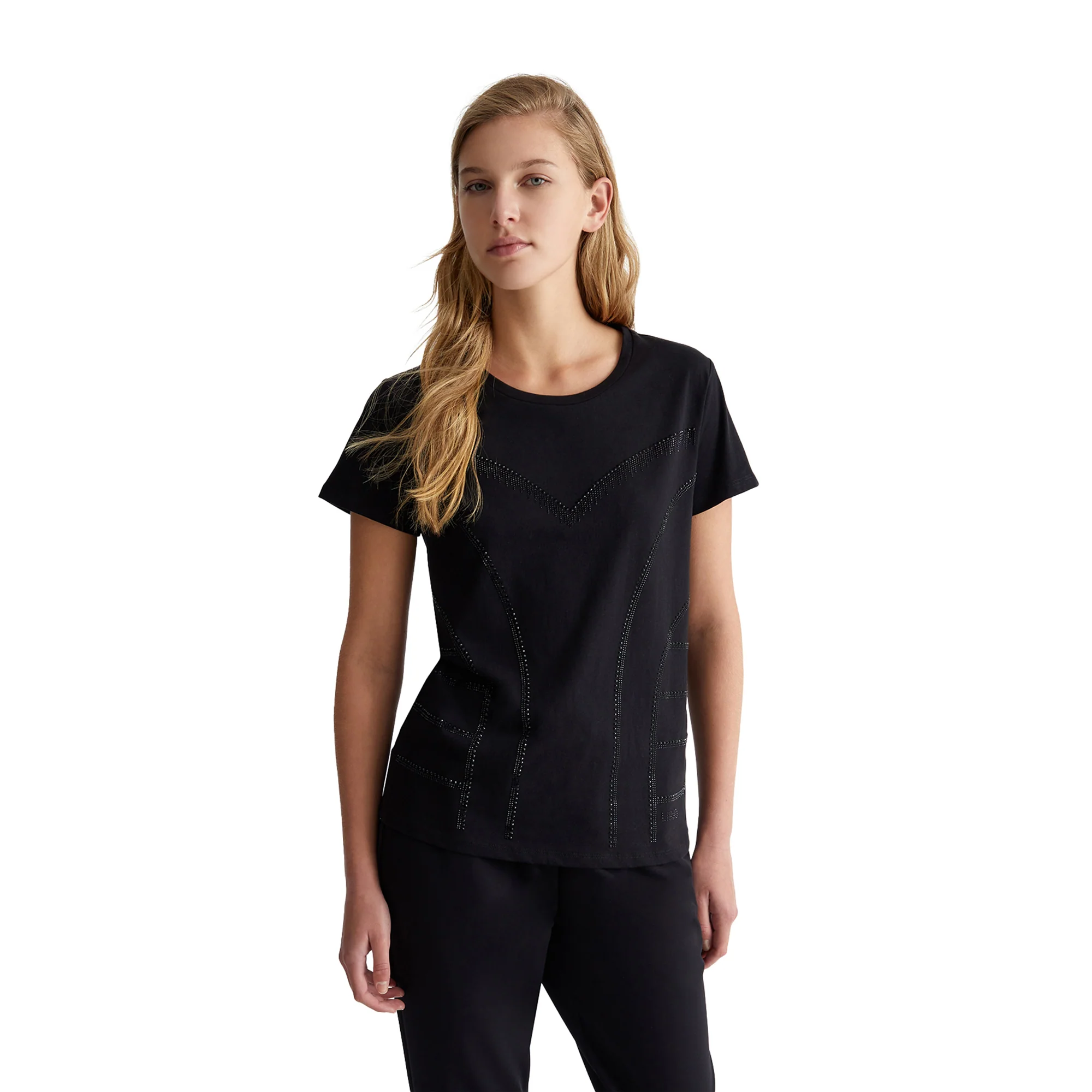 T-shirt Donna con strass Nero - Image 2