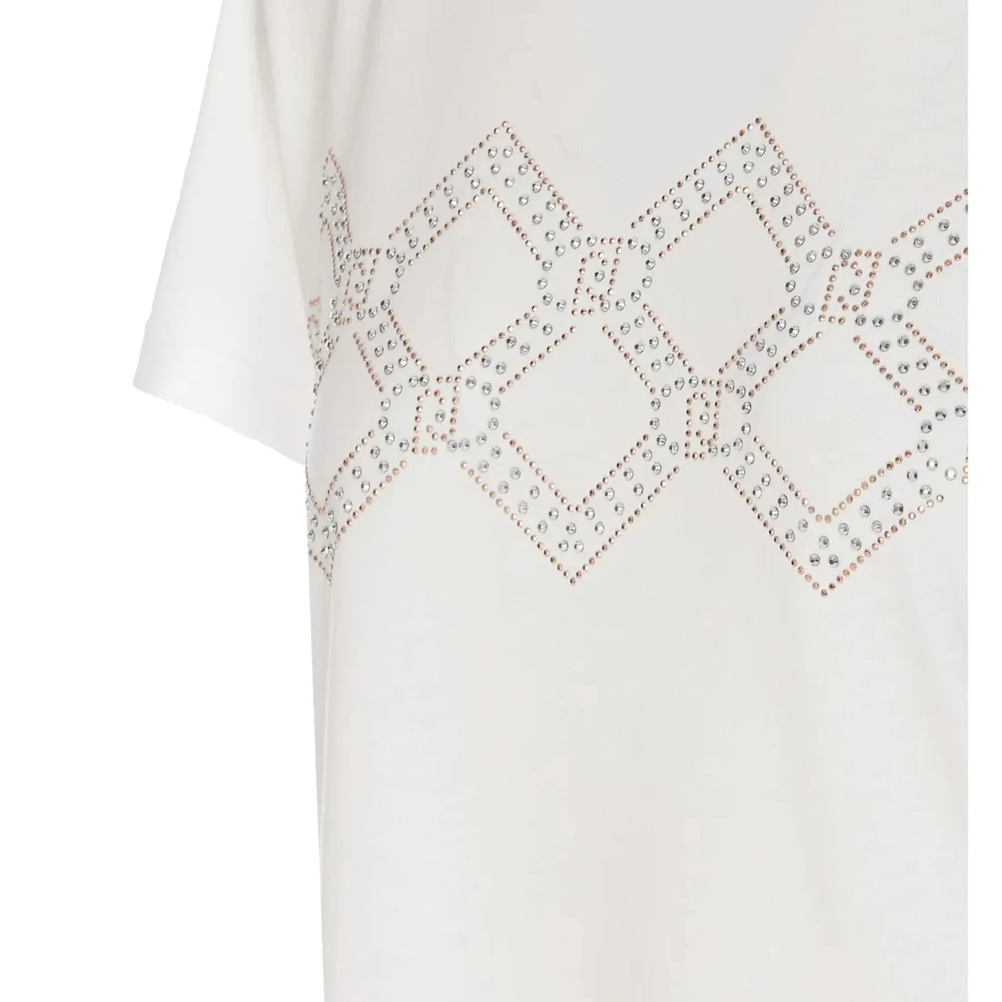T-shirt Donna motivo geometrico con strass Bianco - Image 3