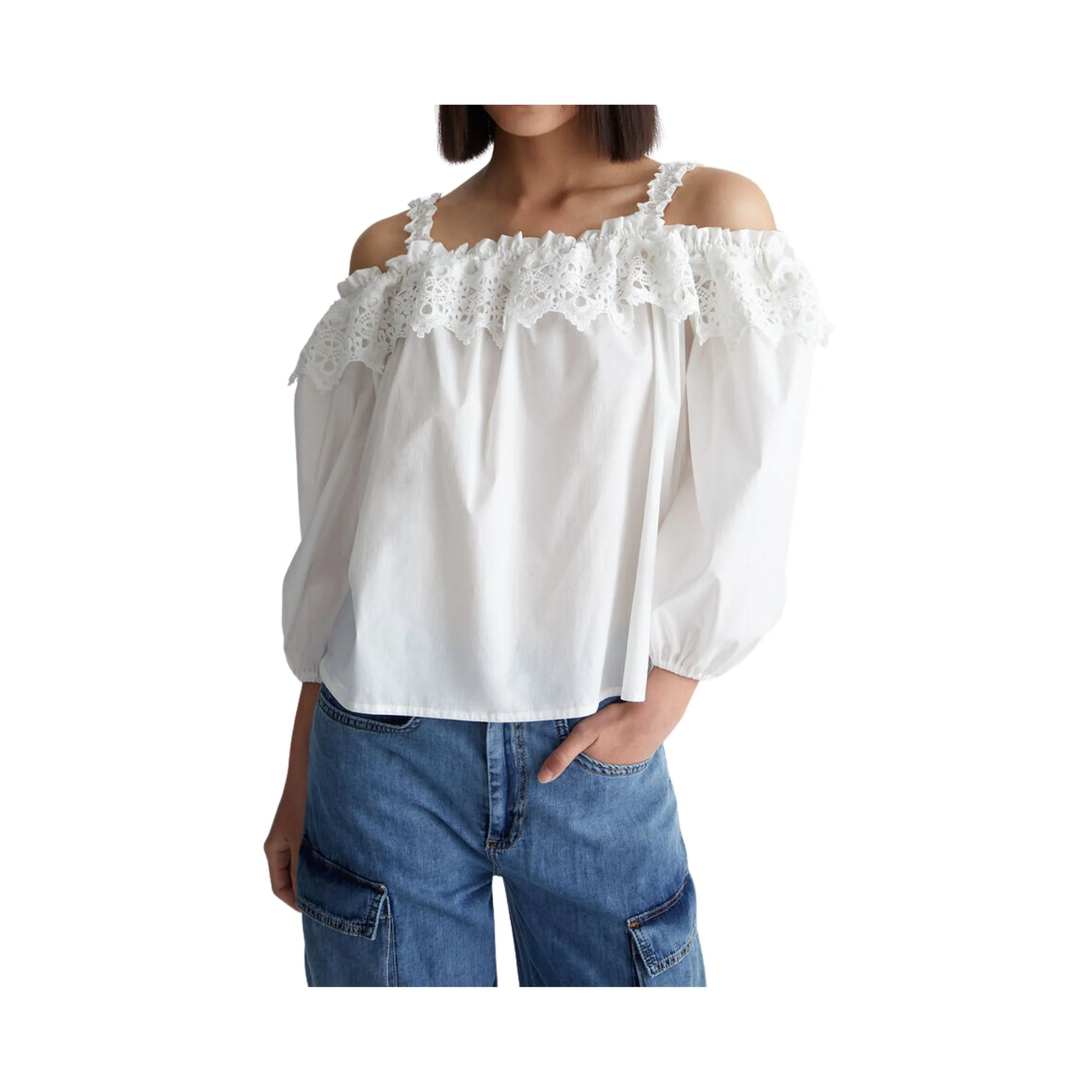 Blusa Donna in pizzo tinta unita - Image 2
