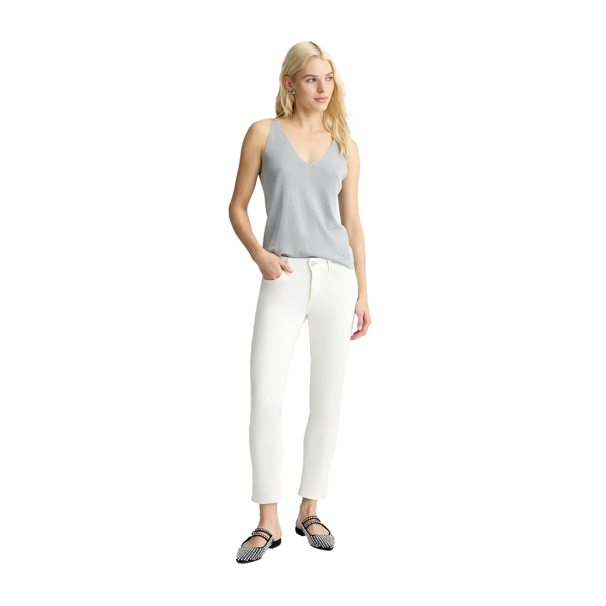 Pantaloni Donna Skinny Cropped Monreo Bianco - Image 5