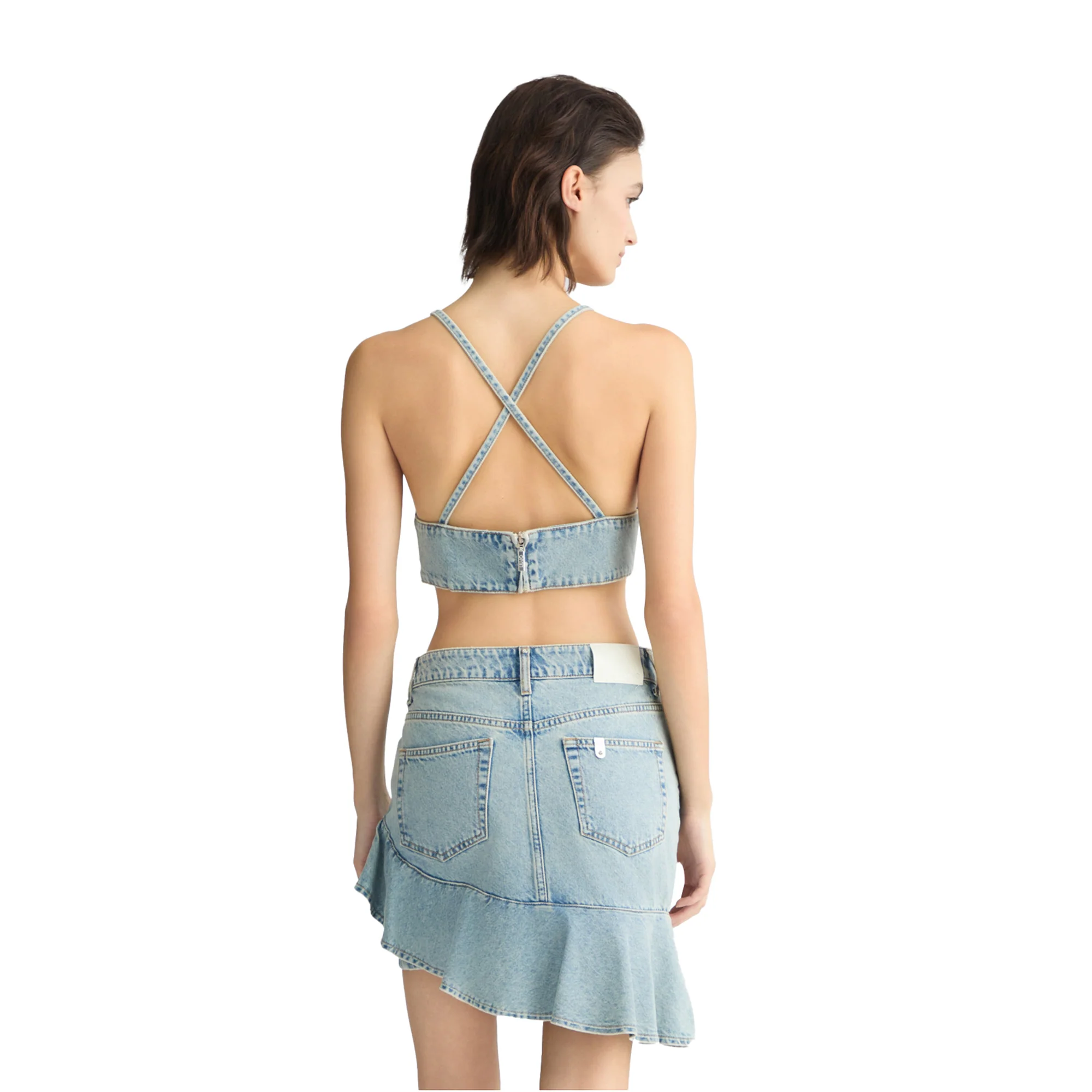 Top Donna in denim con rosa applicata - Image 3