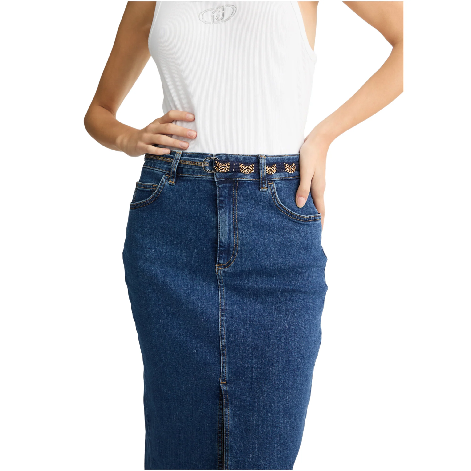 Gonna Donna longuette in denim di cotone stretch - Image 4