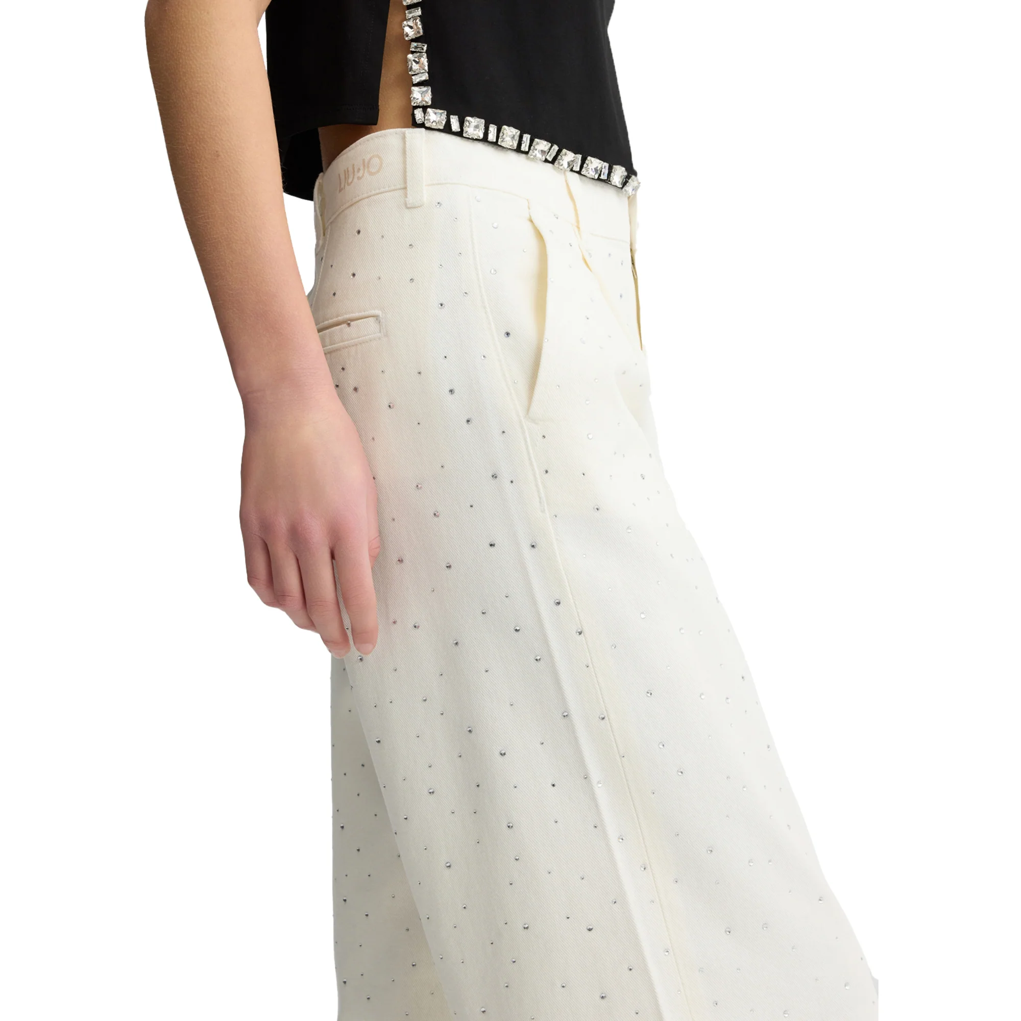 Jeans Flare Donna bianco con strass - Image 4