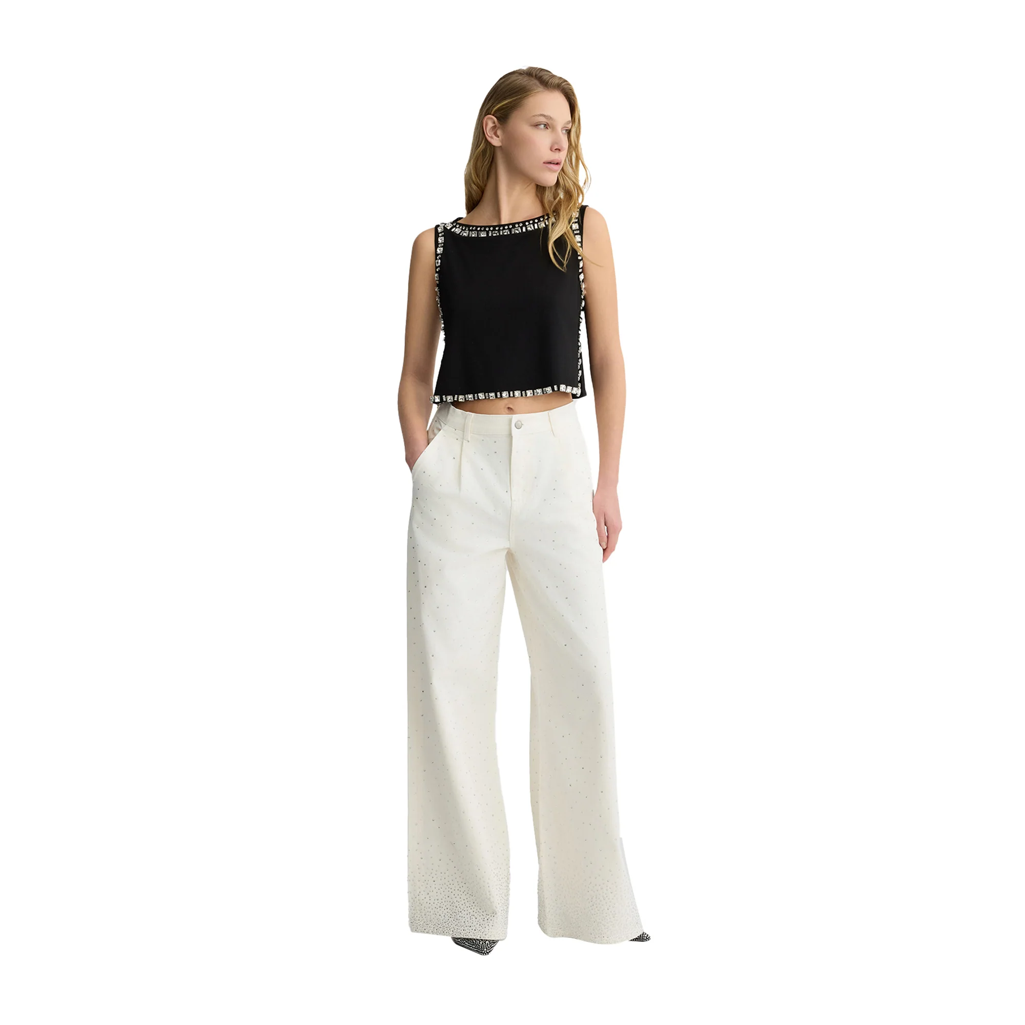 Jeans Flare Donna bianco con strass - Image 5