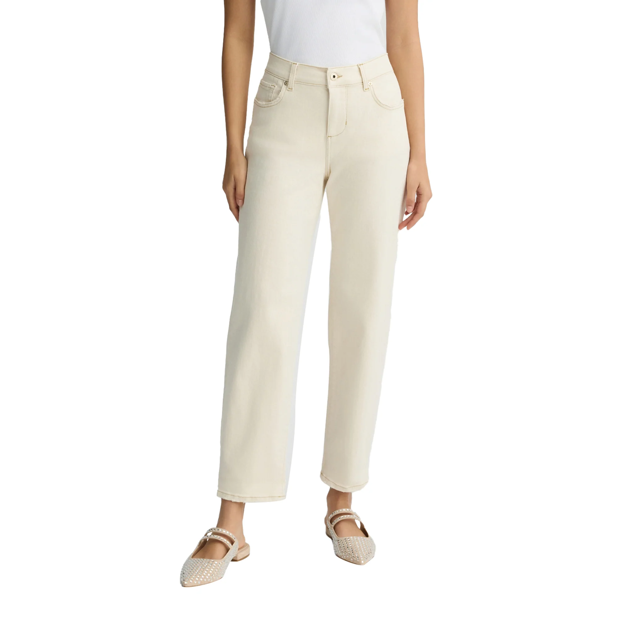 Jeans boyfriend Donna a vita bassa beige - Image 2