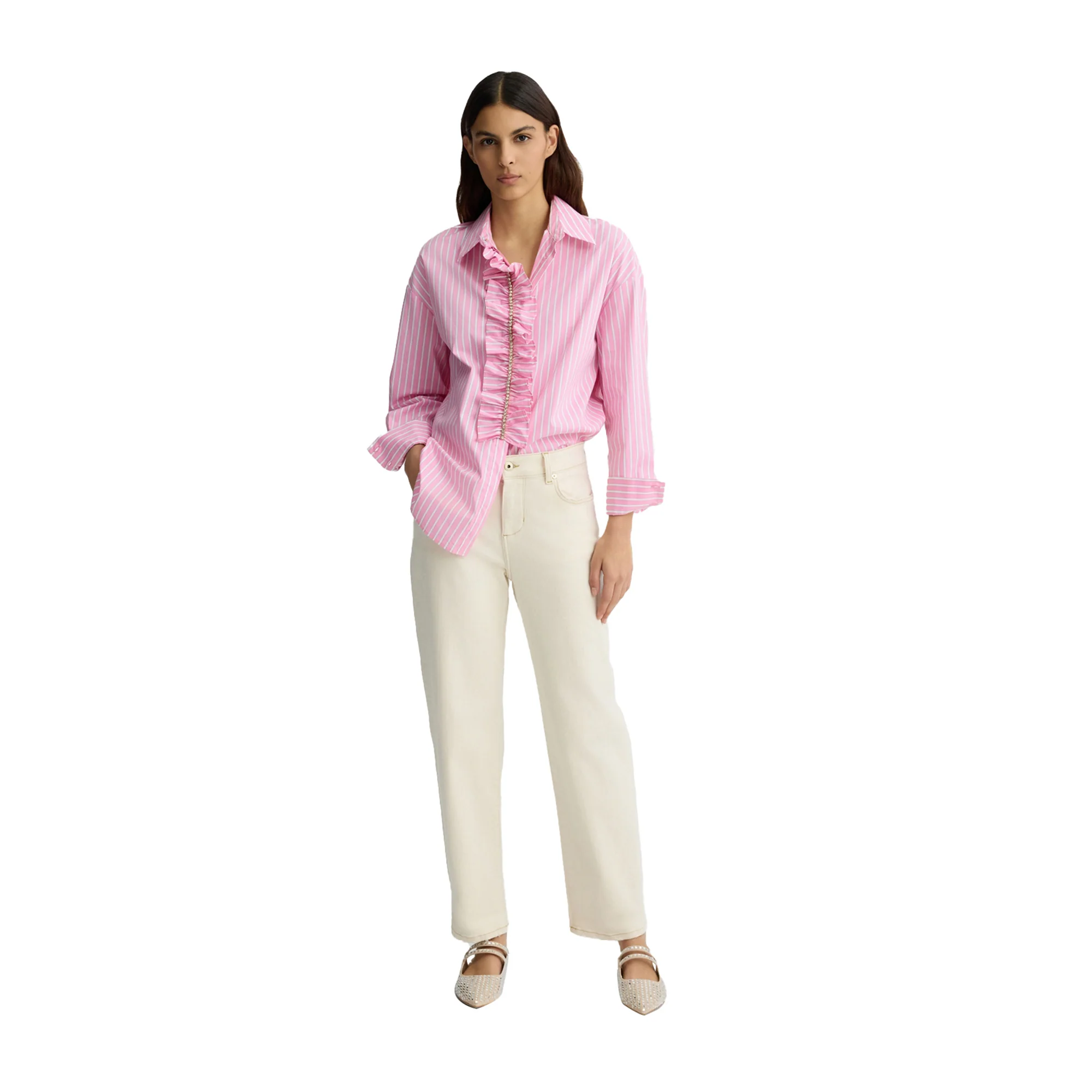 Jeans boyfriend Donna a vita bassa beige - Image 5