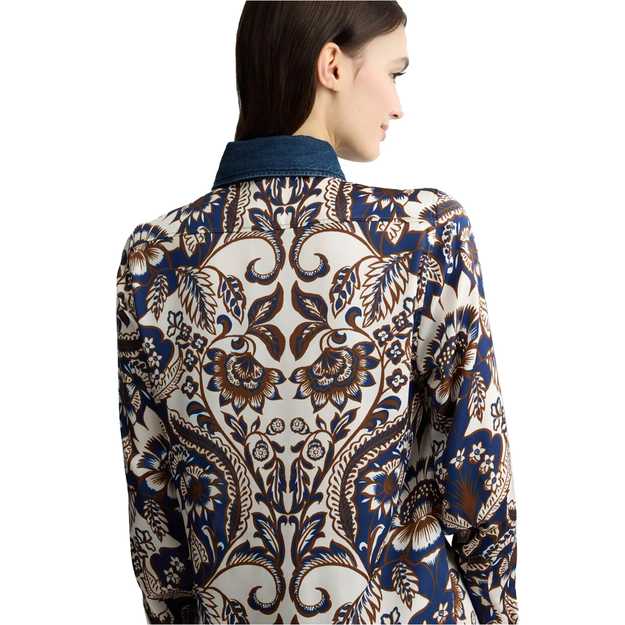 Camicia Donna in raso stampato con inserti denim - Image 5