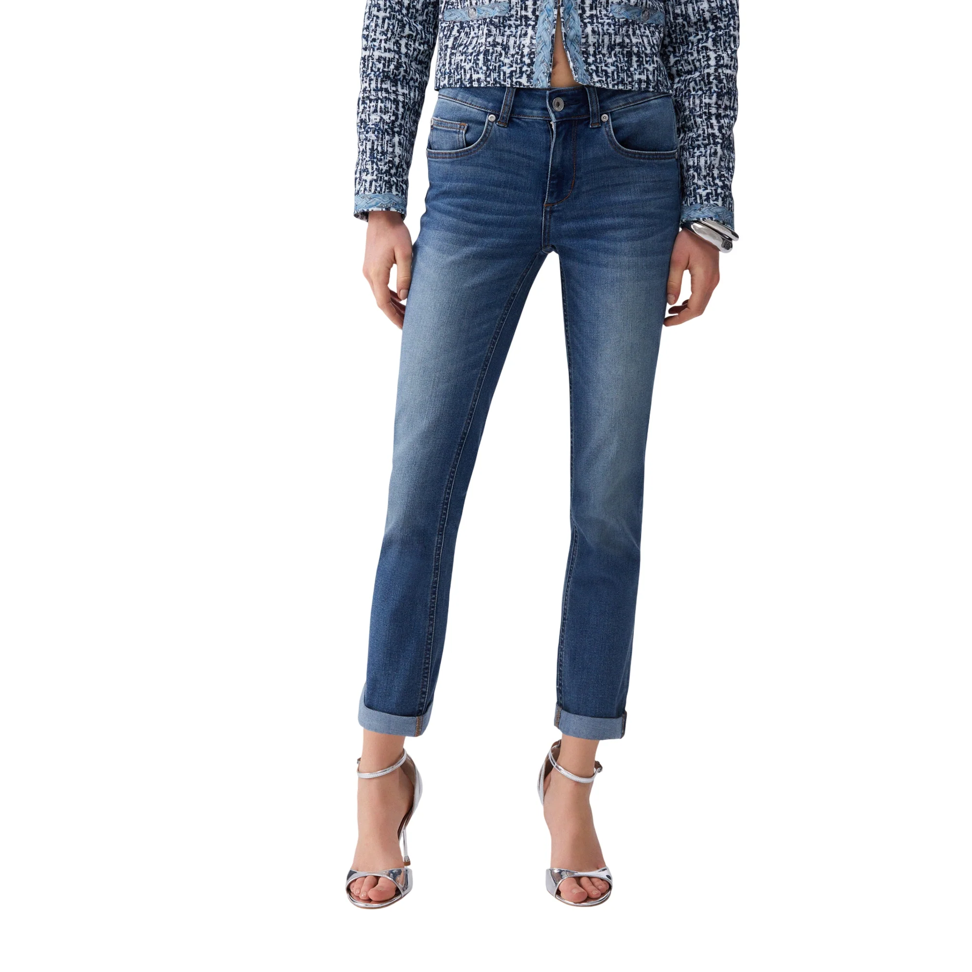 Jeans skinny con risvolto in blu - Image 2