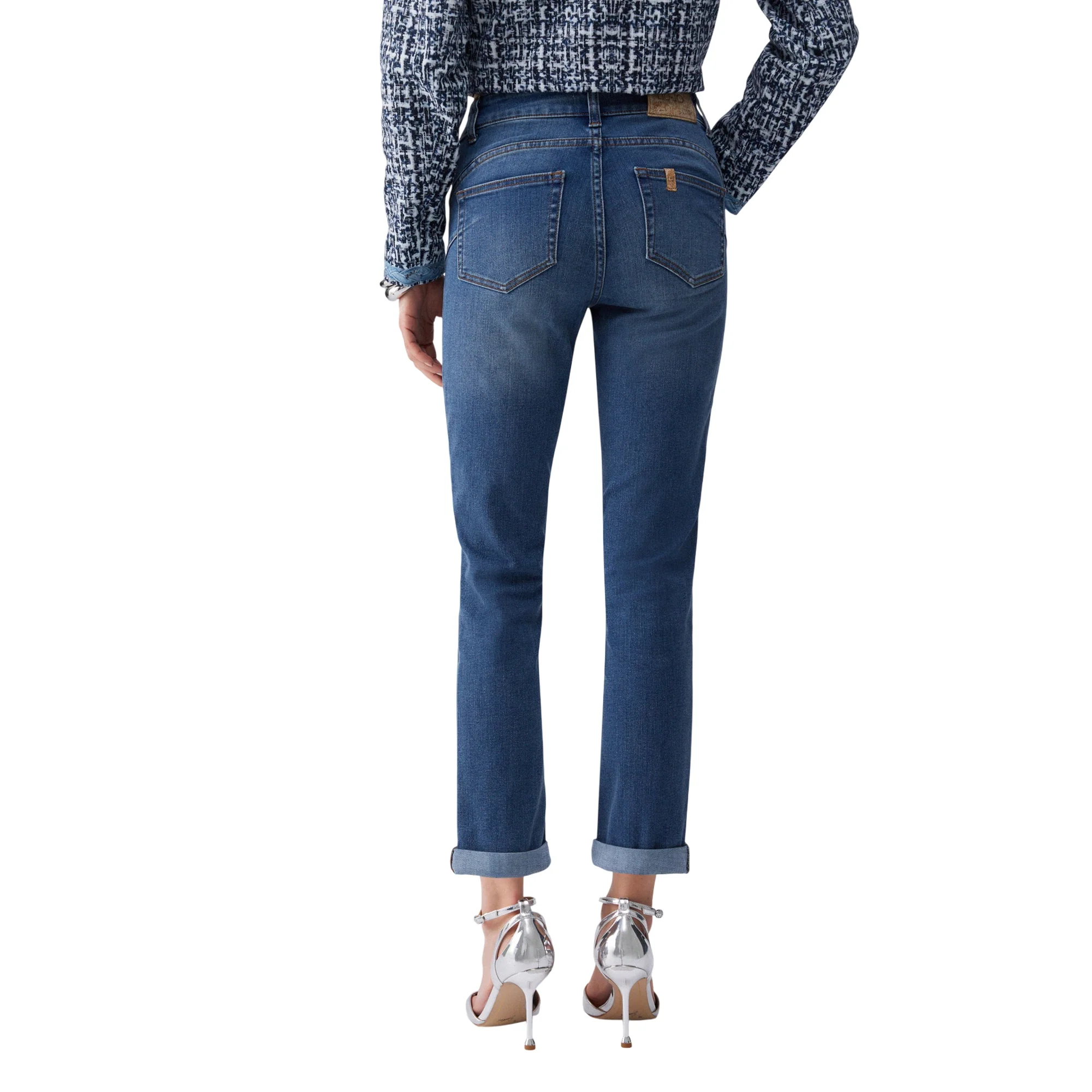 Jeans skinny con risvolto in blu - Image 3