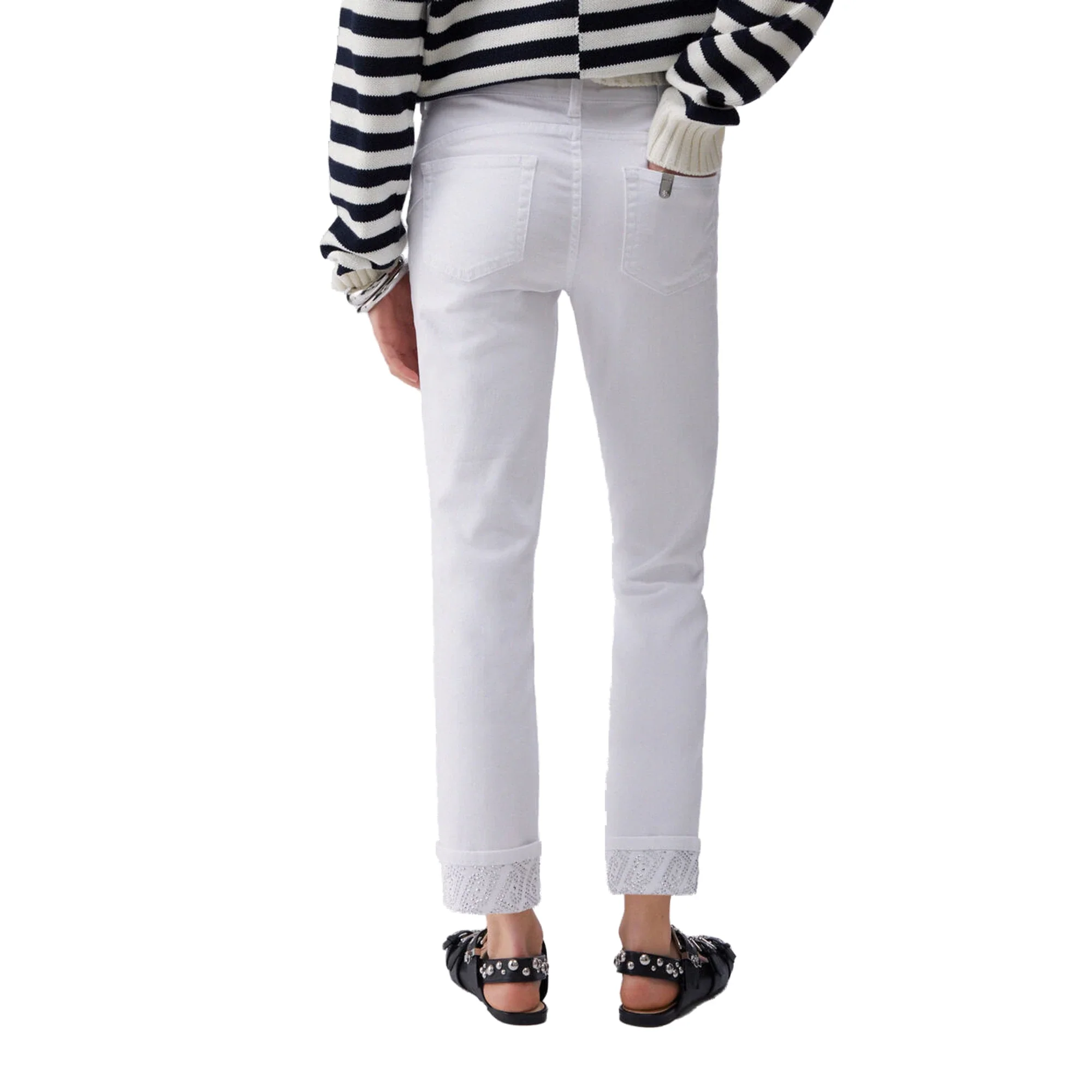 Pantaloni skinny Donna con risvolto e strass Bianco - Image 3
