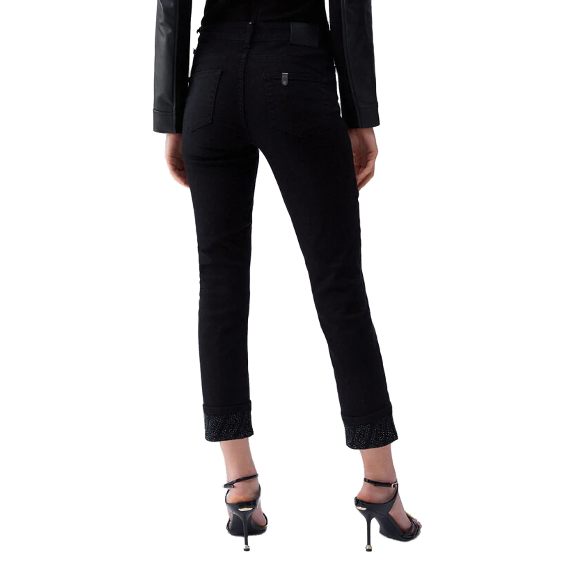 Pantaloni skinny Donna con risvolto e strass Nero - Image 3