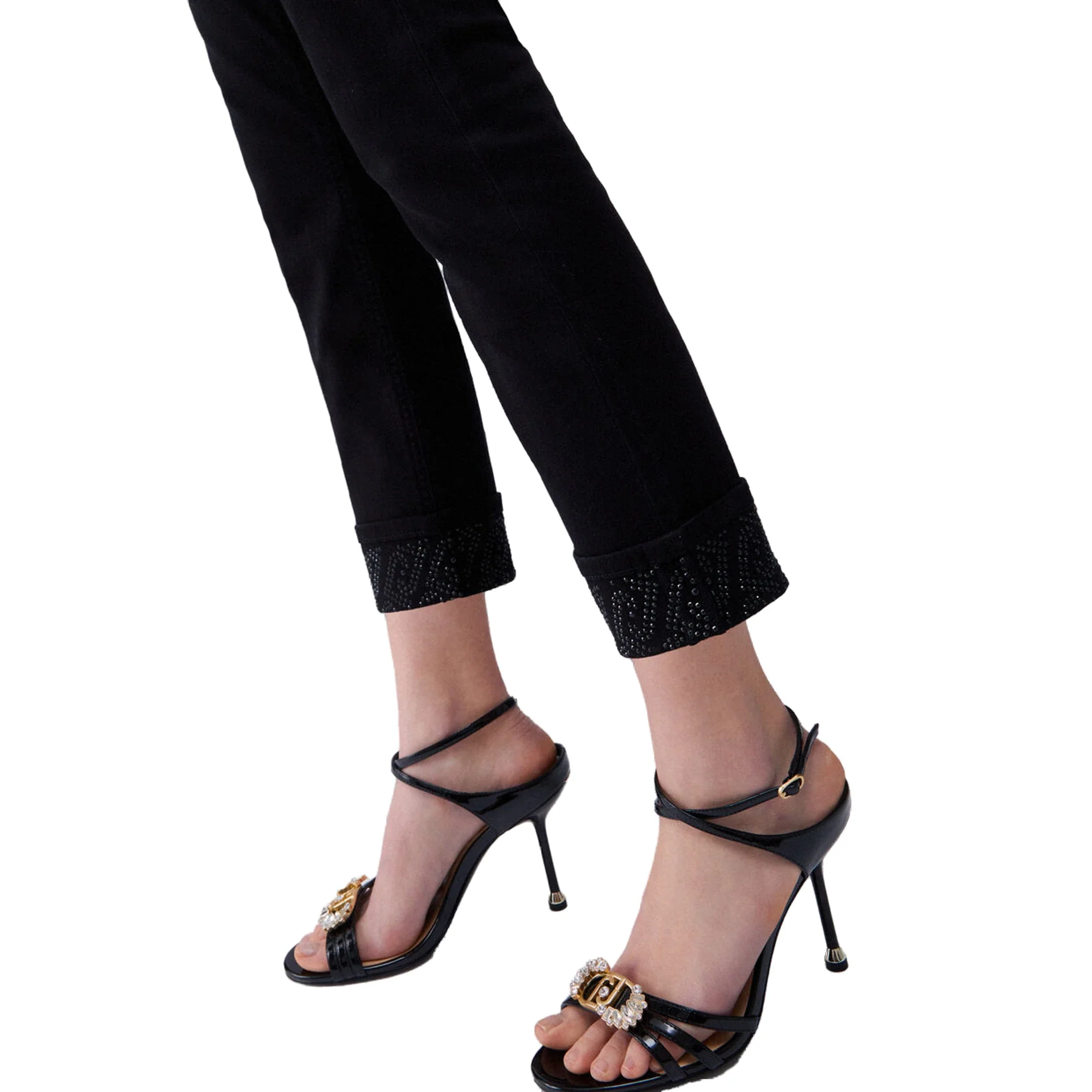Pantaloni skinny Donna con risvolto e strass Nero - Image 4