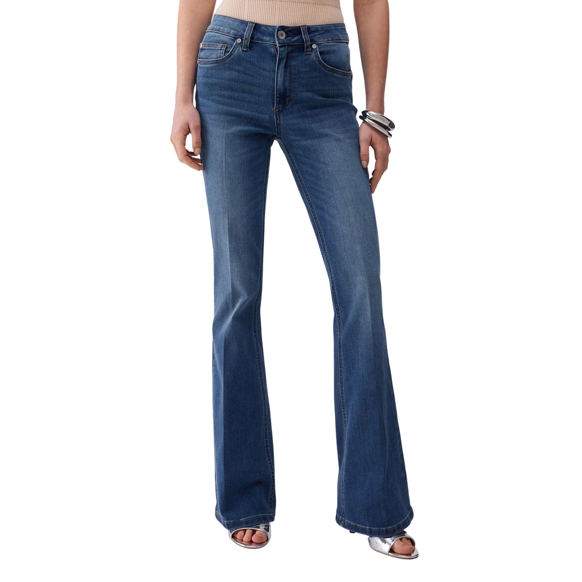 Jeans bootcut a vita alta in blu denim - Image 2