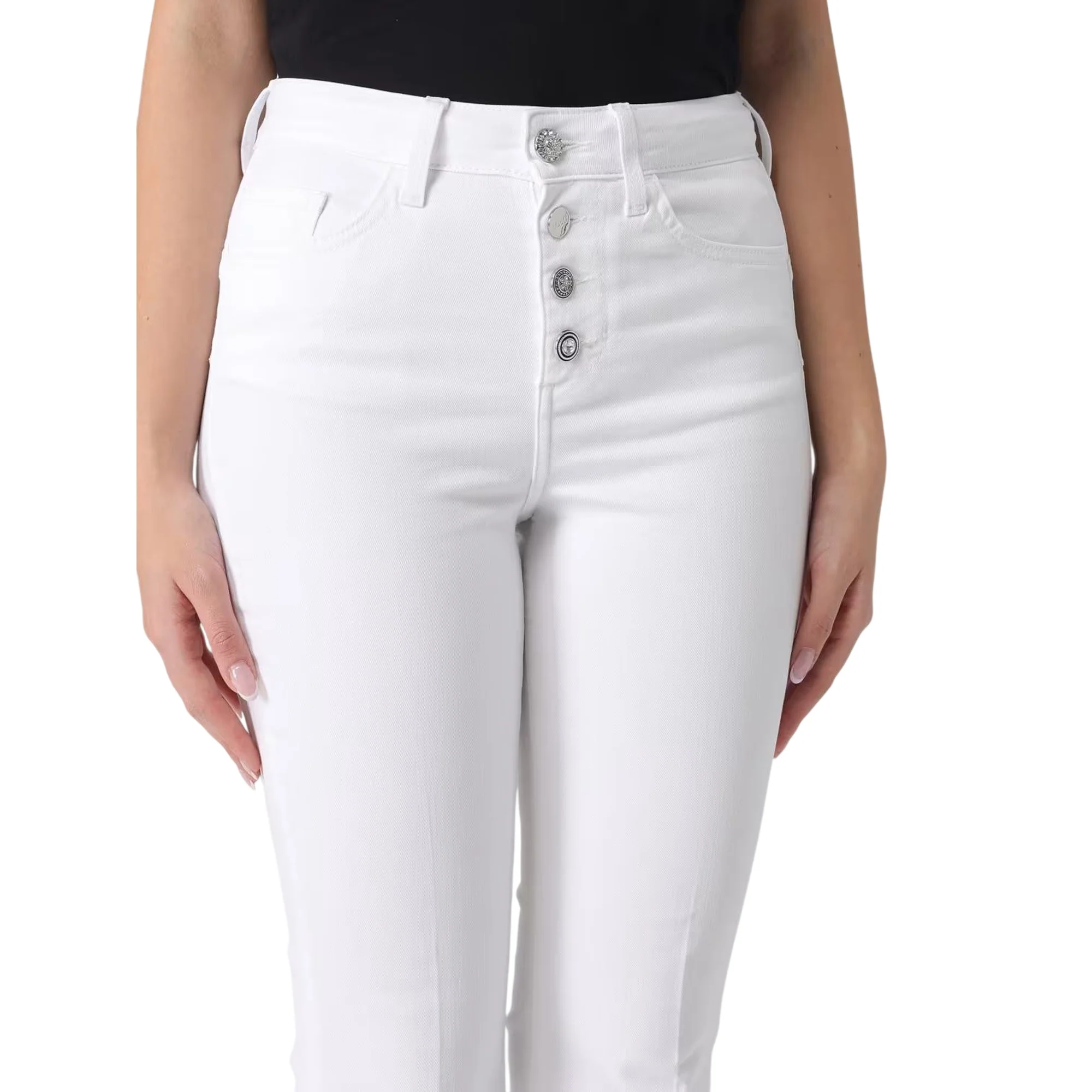 Jeans bianco cropped fit con bottoni - Image 3