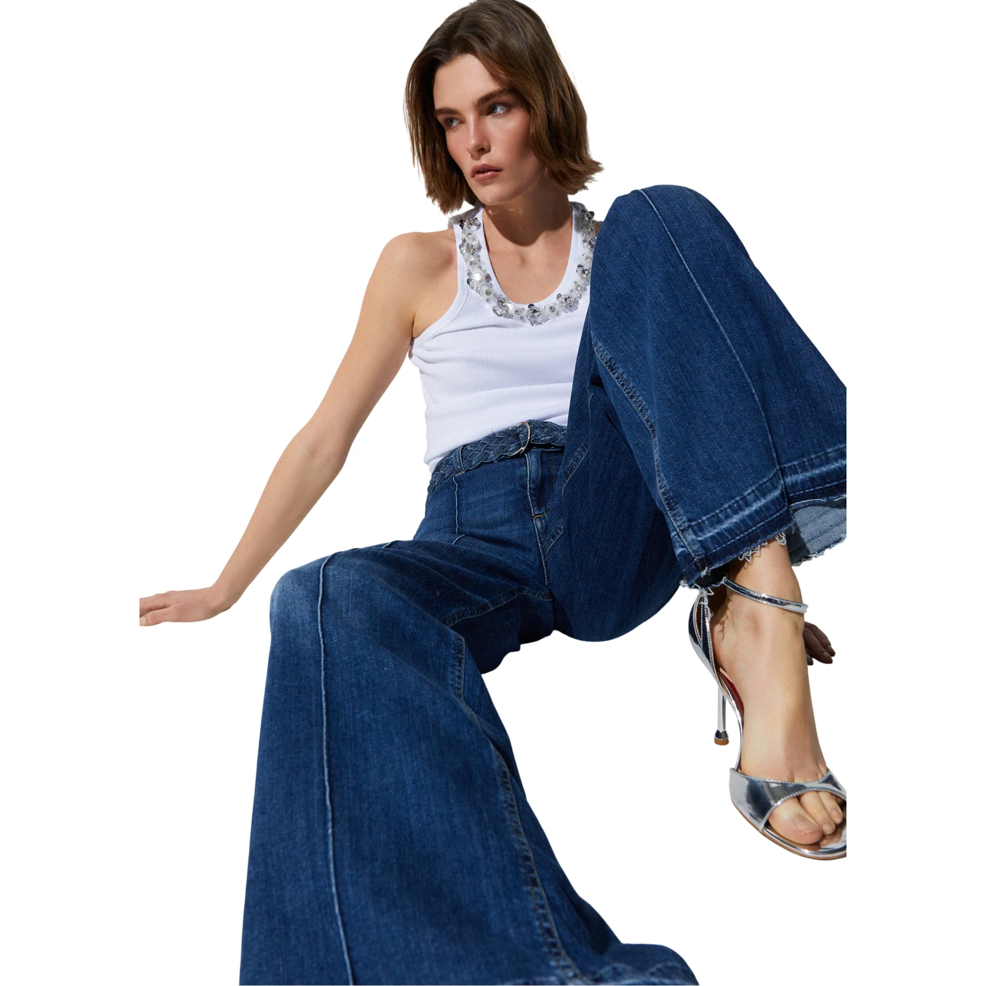 Jeans flare Donna con cintura intrecciata - Image 6