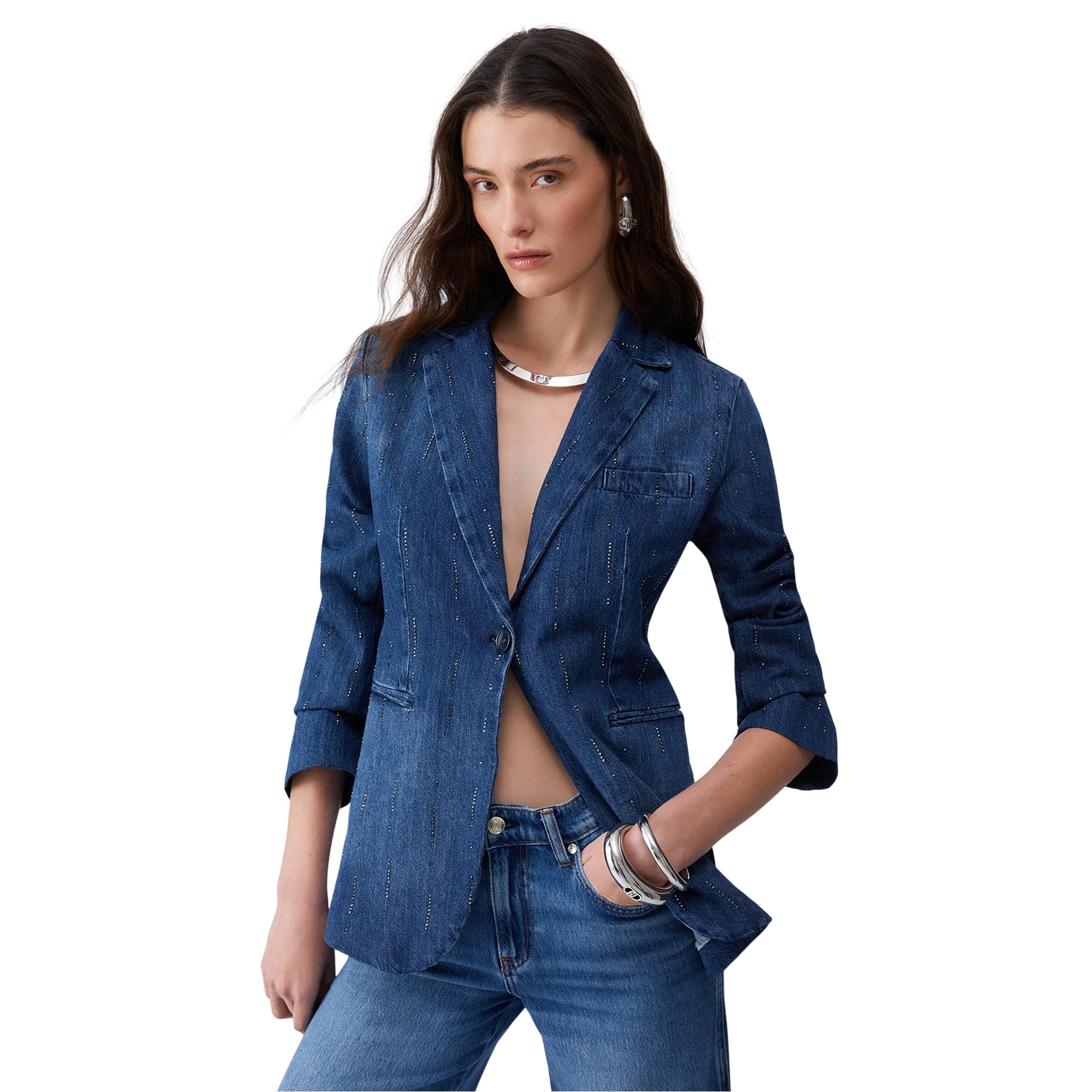 Blazer Donna in denim con strass - Image 2