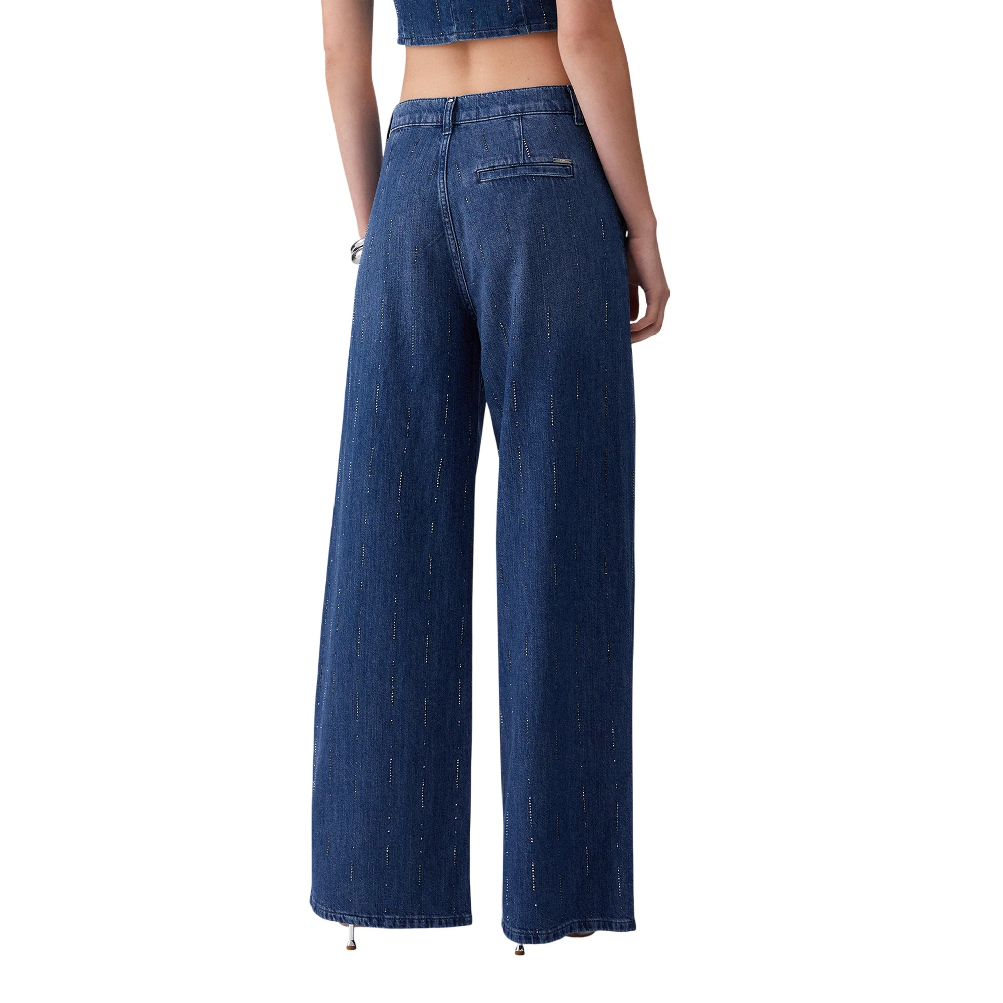 Jeans Donna a gamba larga con strass - Image 3