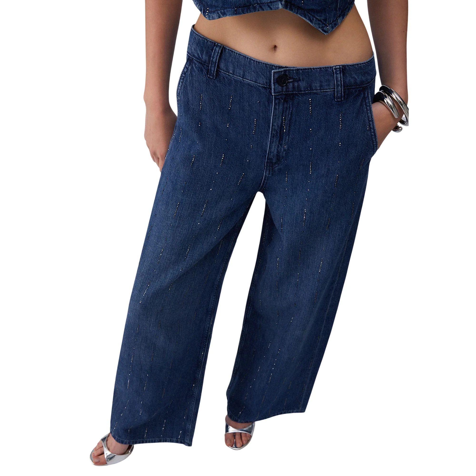Jeans Donna a gamba larga con strass - Image 4