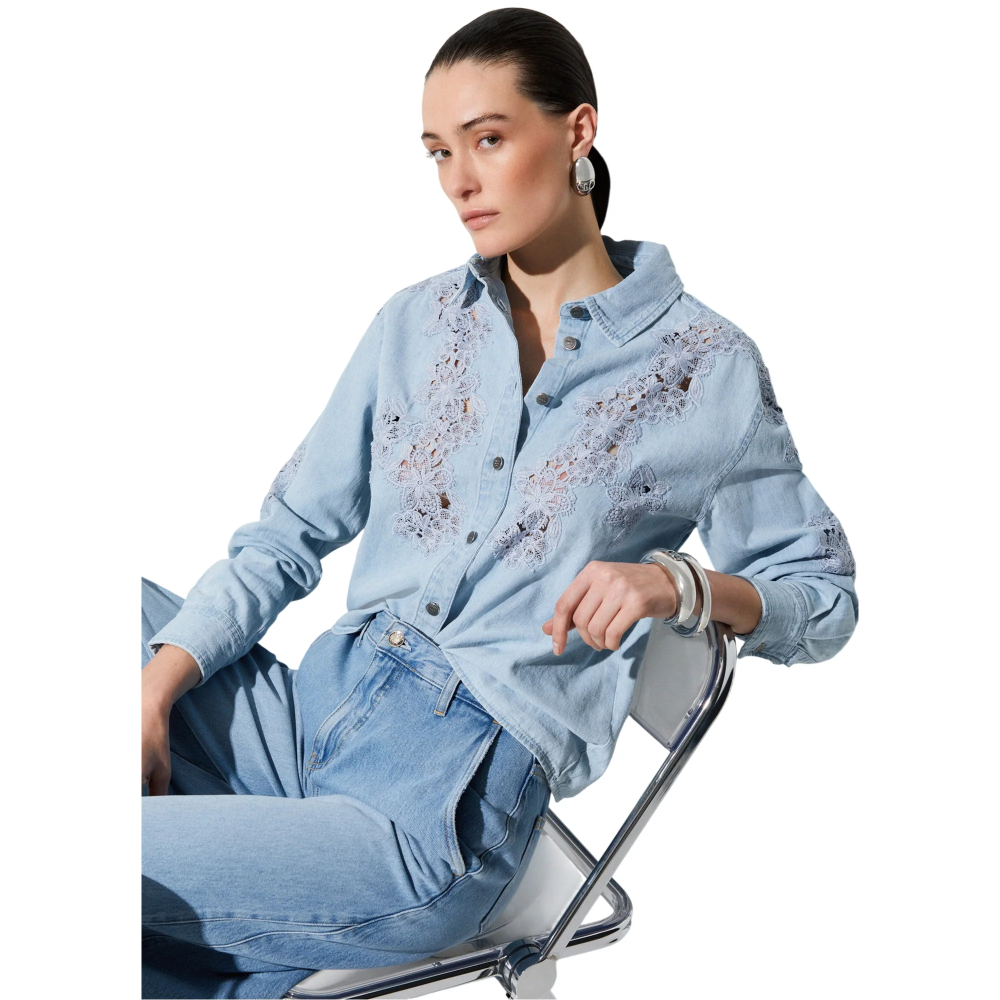 Camicia Donna in denim con dettagli in pizzo - Image 5