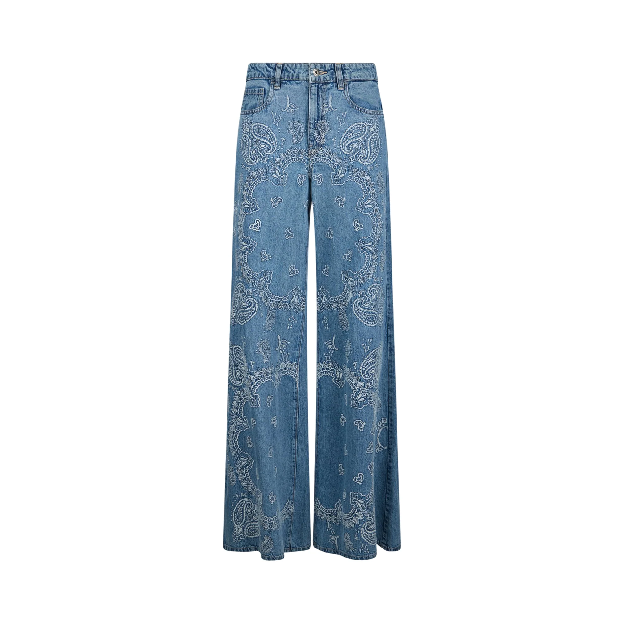 Jeans flare da donna con motivo a bandana strass