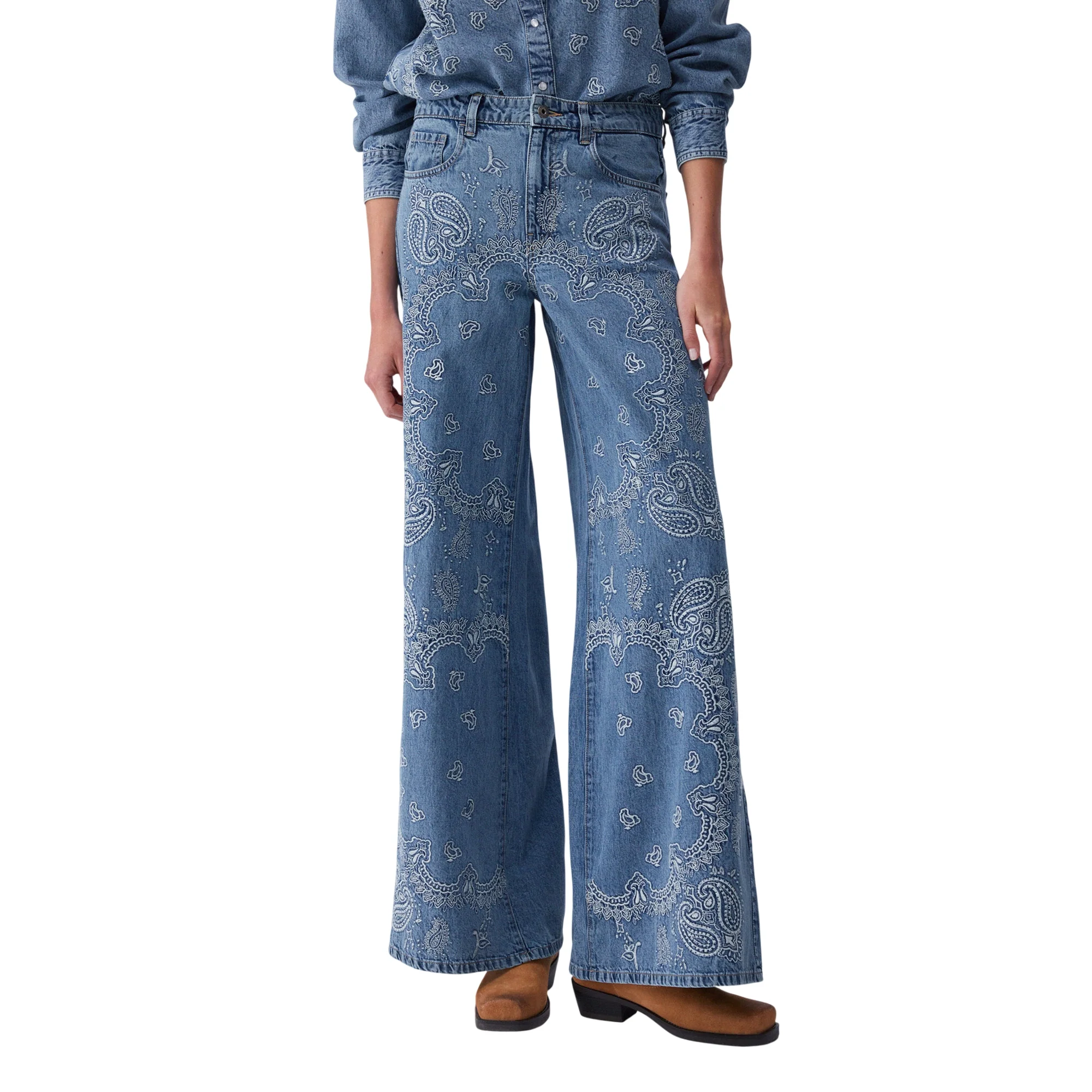 Jeans flare da donna con motivo a bandana strass - Image 2