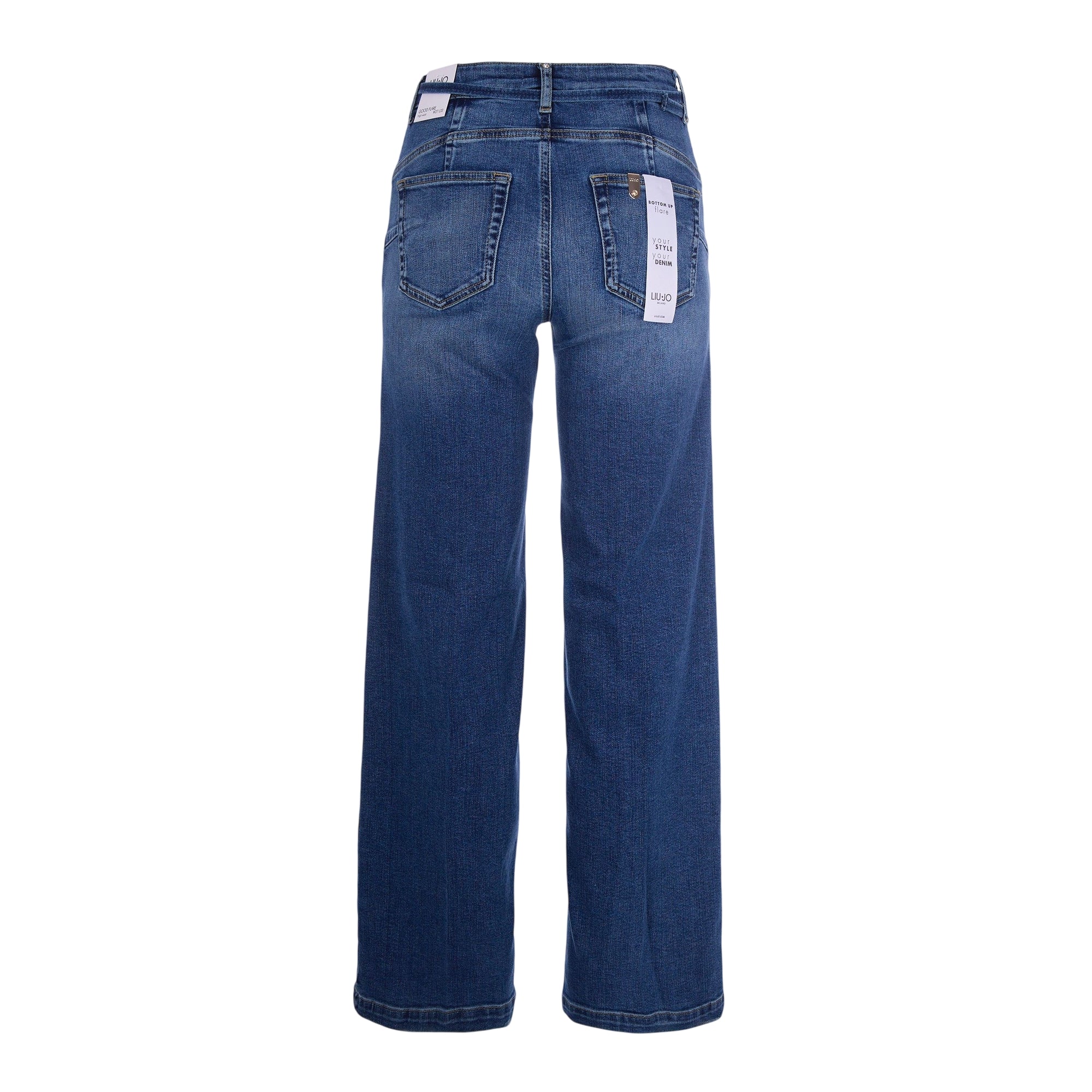 Jeans flare blu medio con cintura con fibbia - Image 2