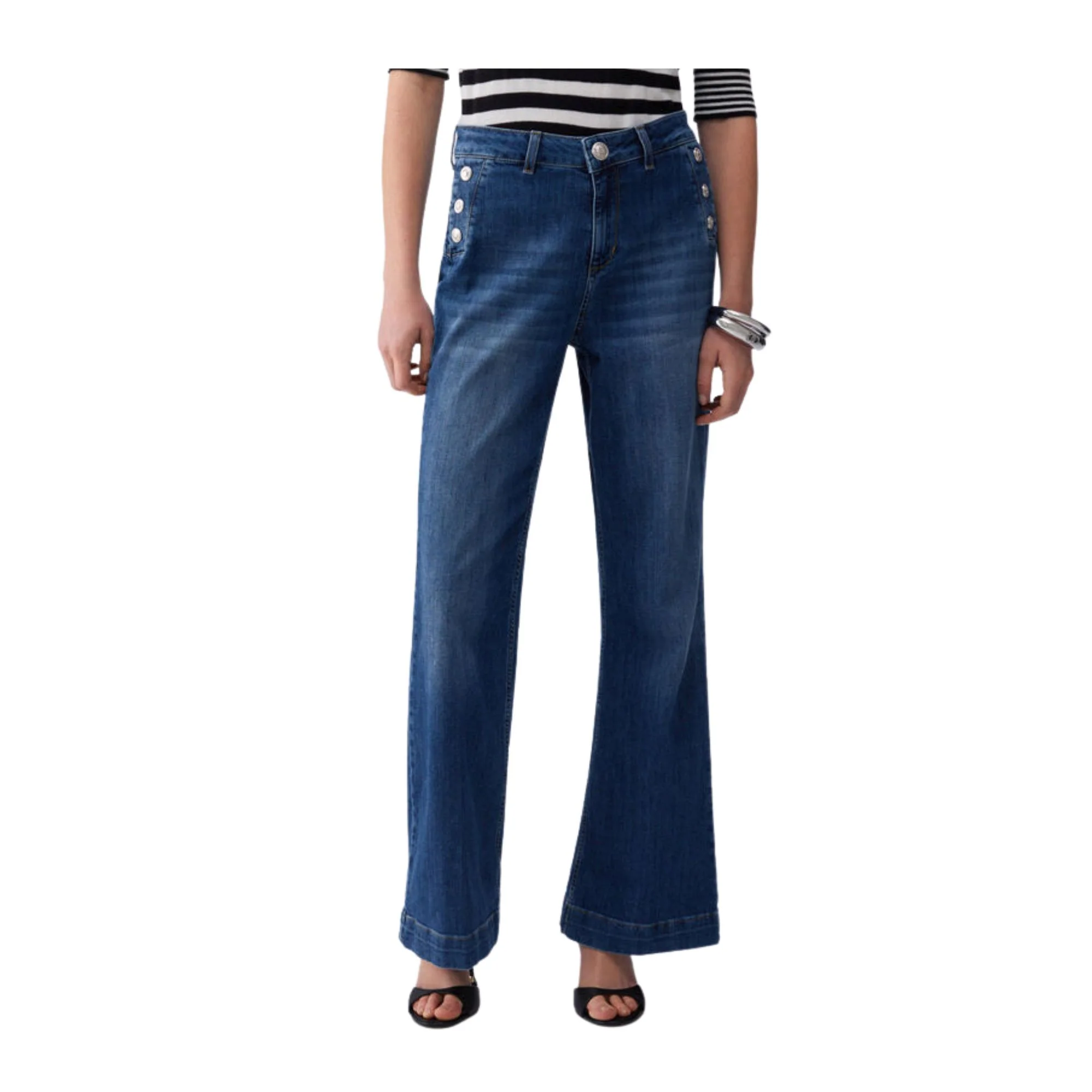 Jeans flare Donna a vita alta con bottoni - Image 2