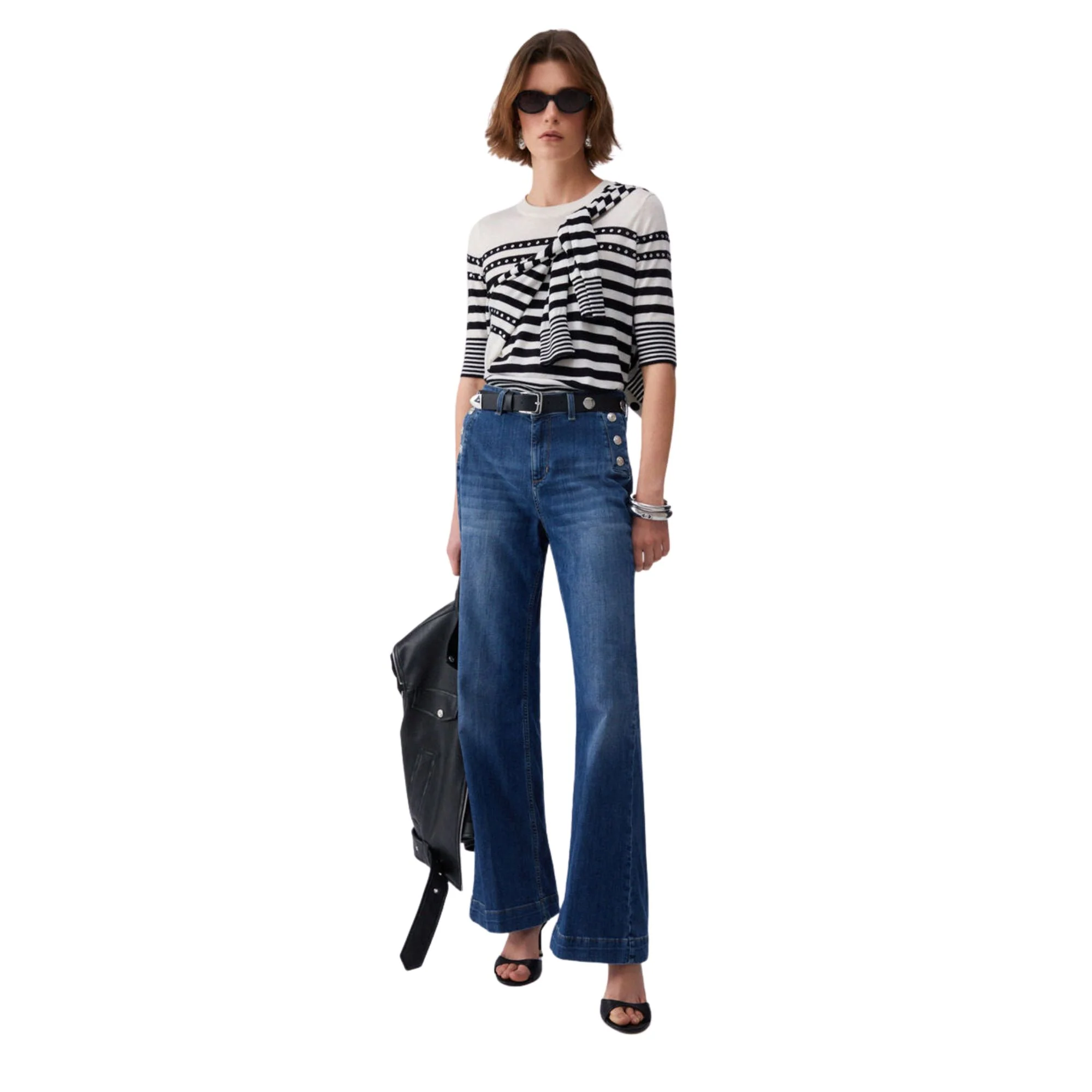Jeans flare Donna a vita alta con bottoni - Image 4