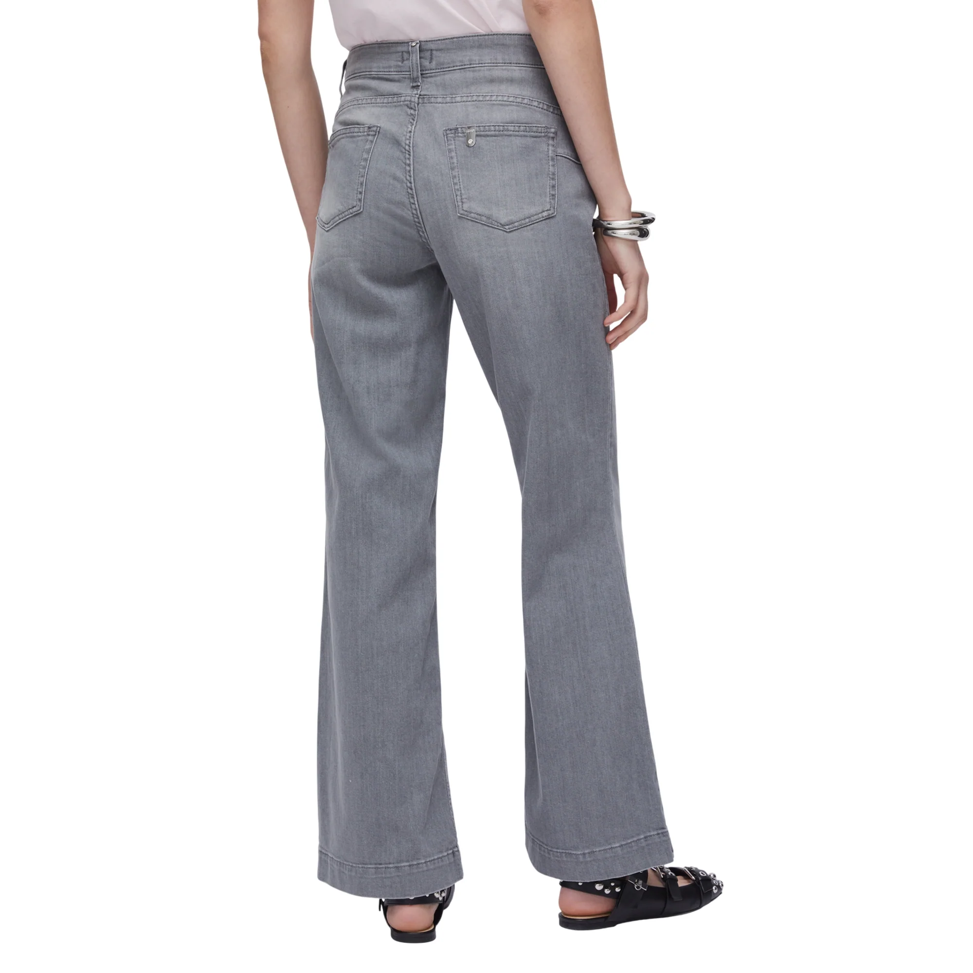 Jeans Donna in denim grigio con bottoni - Image 3