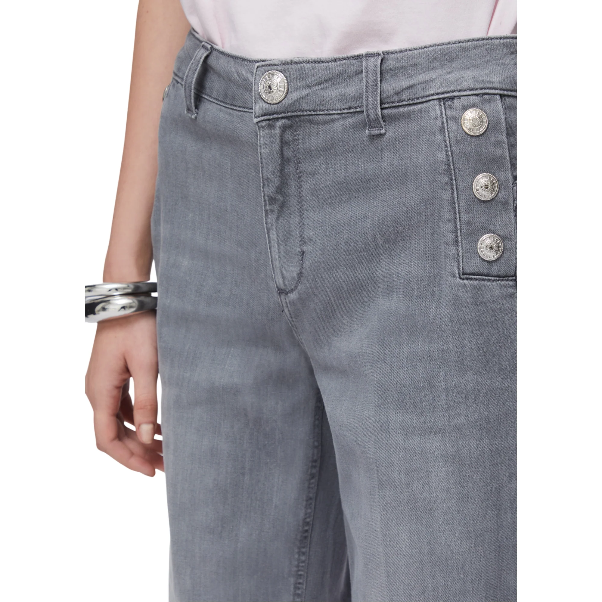 Jeans Donna in denim grigio con bottoni - Image 4