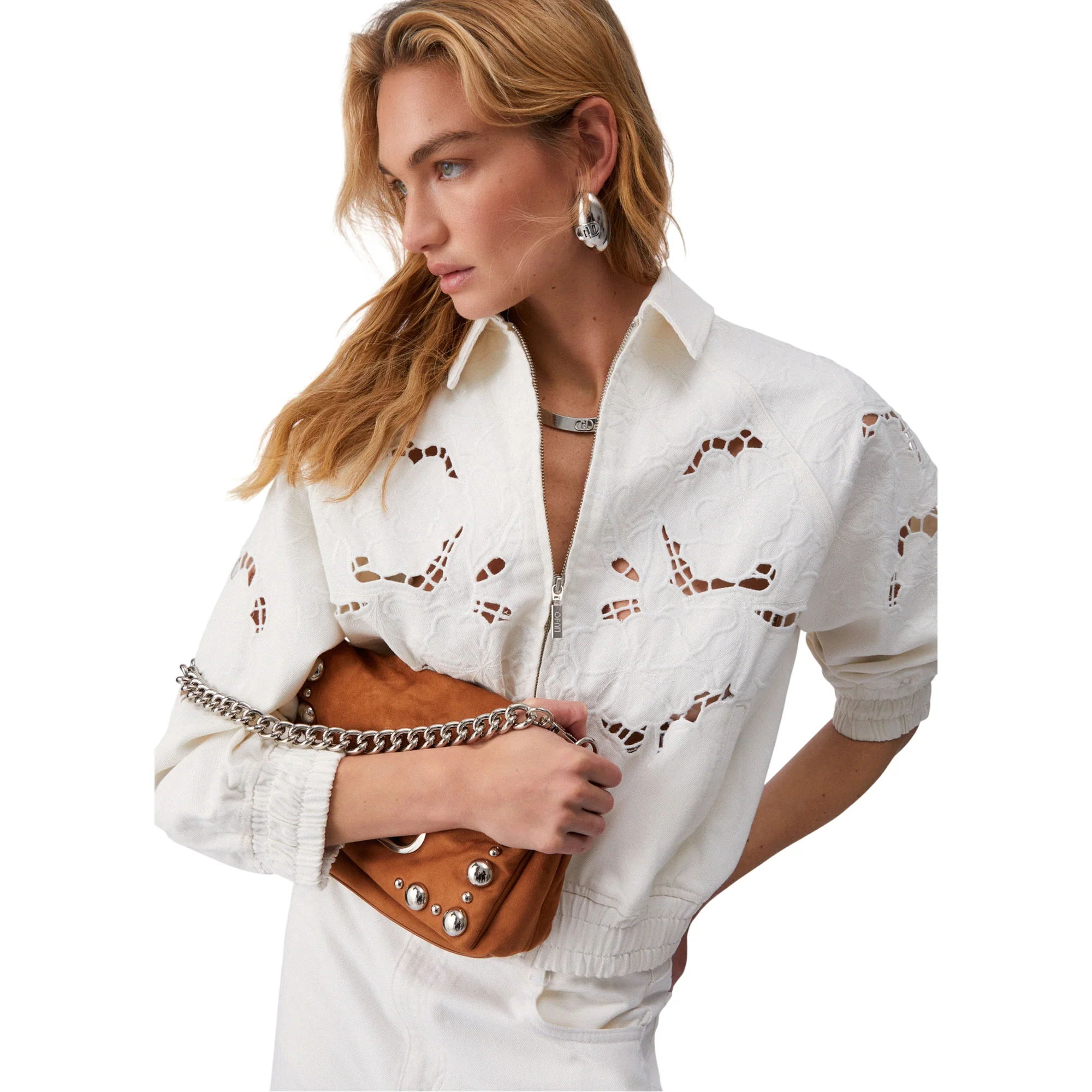 Giubbino bomber Donna con ricamo traforato Bianco - Image 4