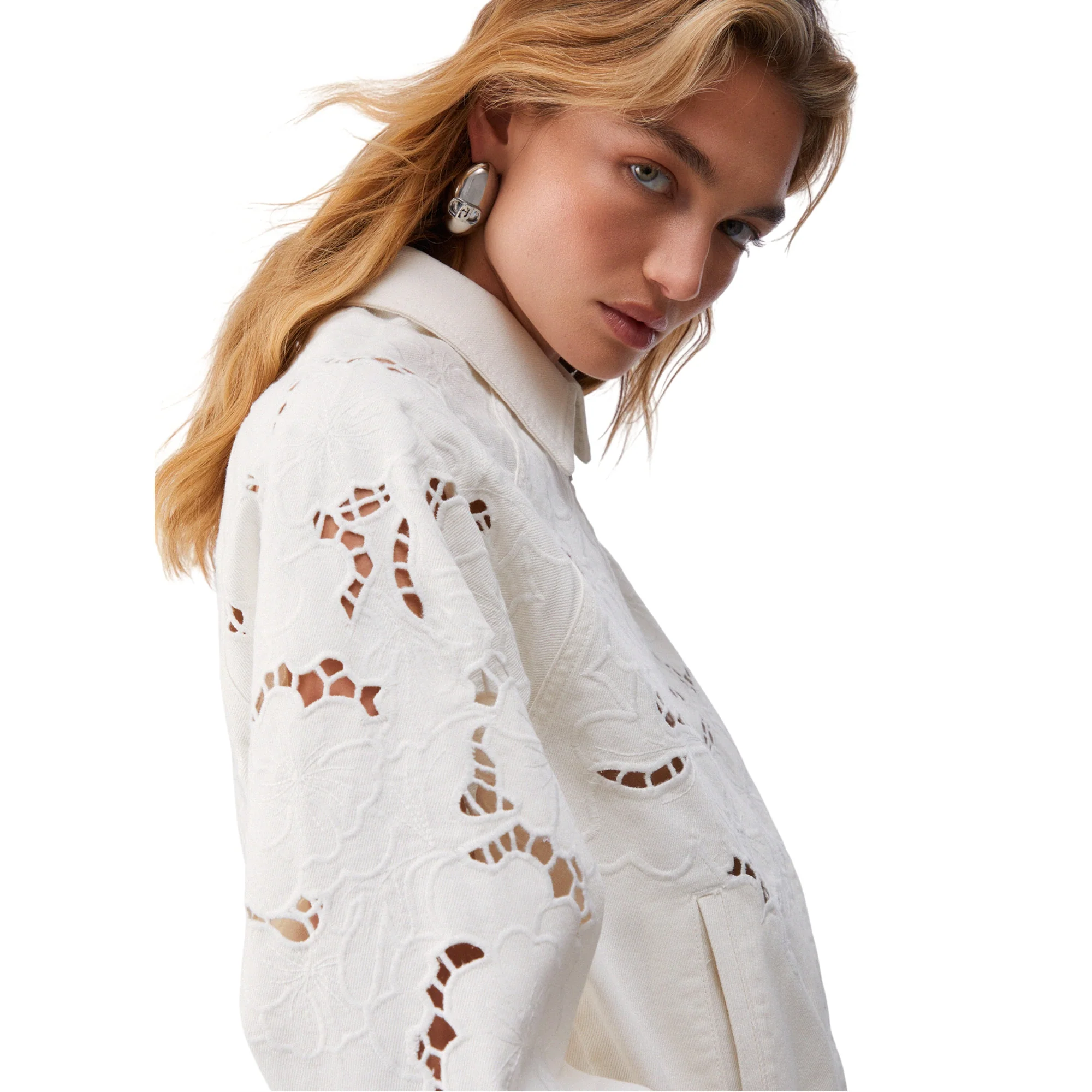 Giubbino bomber Donna con ricamo traforato Bianco - Image 5