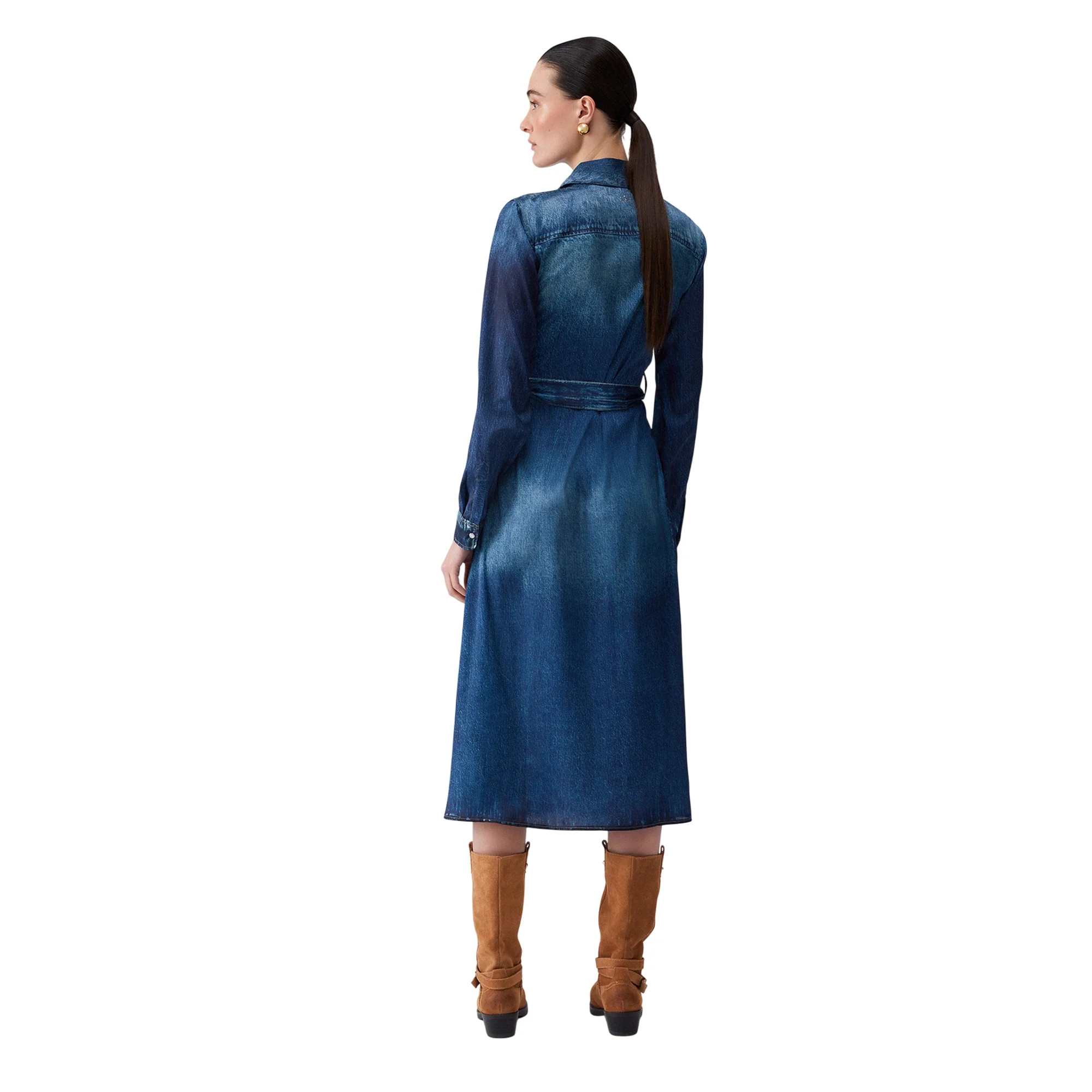 Abito lungo Donna effetto denim con cintura - Image 3