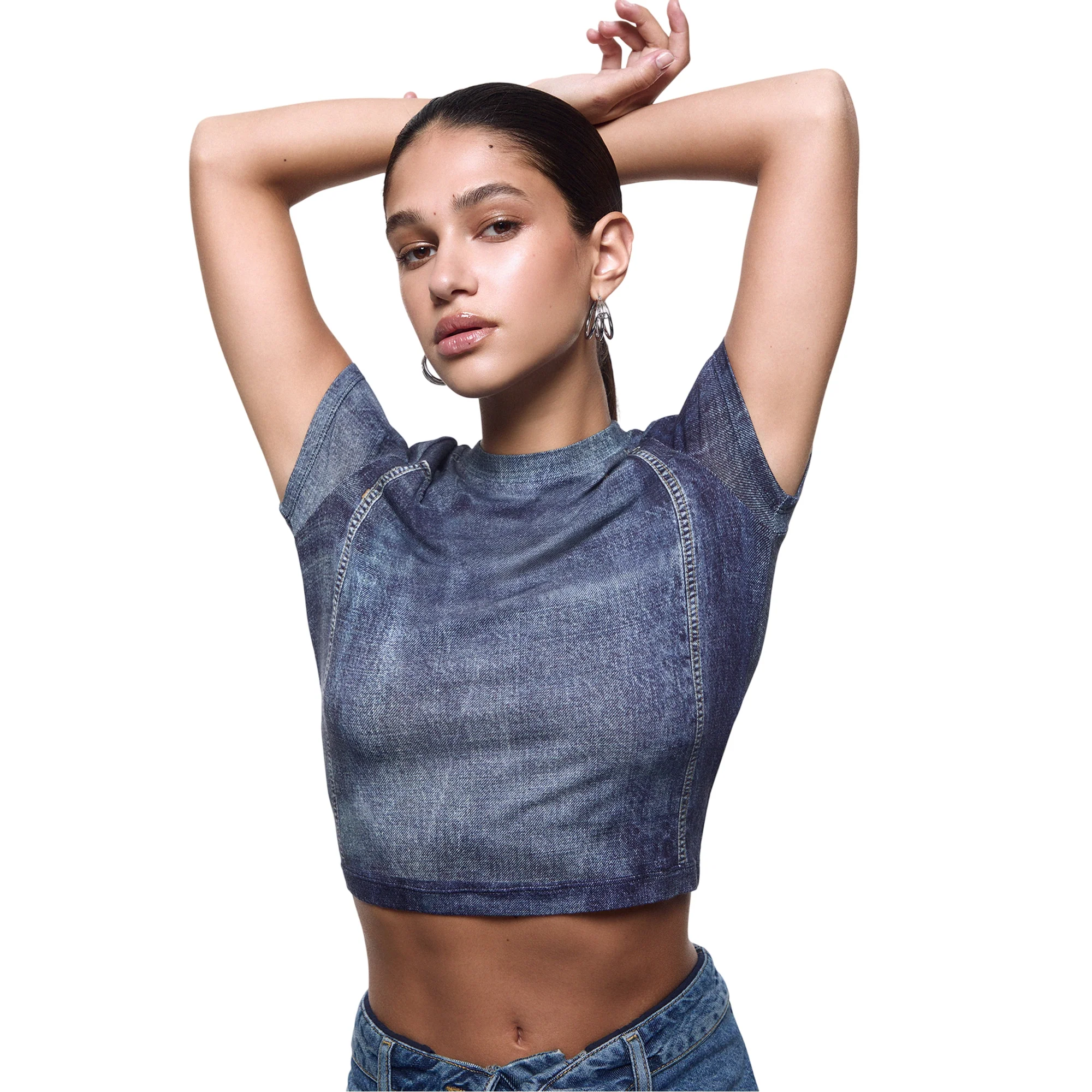 T-shirt Donna cropped effetto denim - Image 2