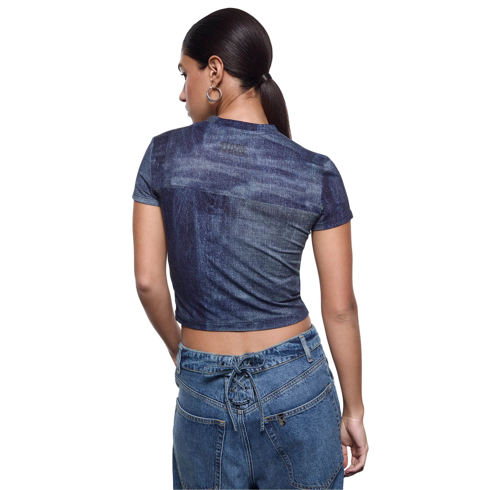 T-shirt Donna cropped effetto denim - Image 3