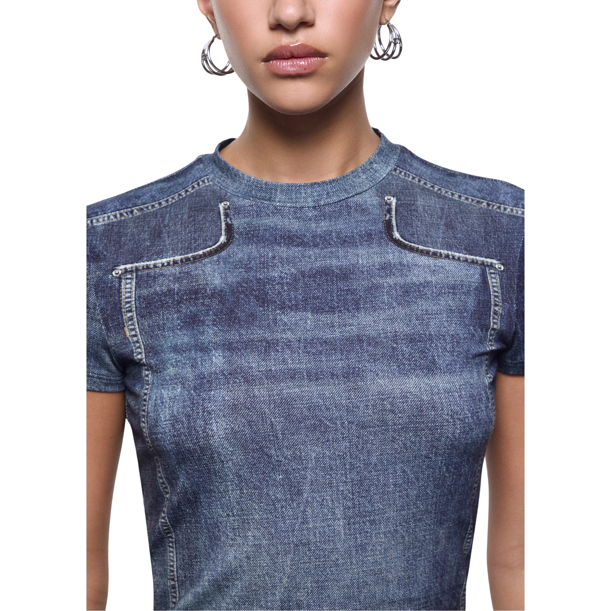 T-shirt Donna cropped effetto denim - Image 4