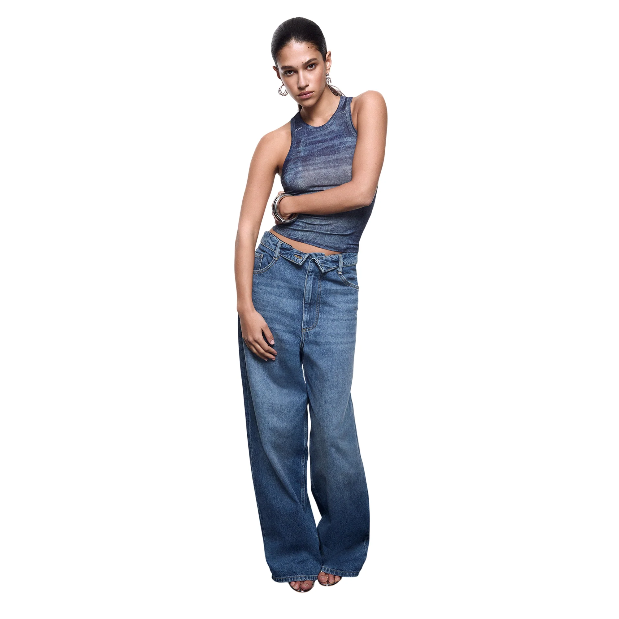 Top Donna con stampa effetto denim - Image 4
