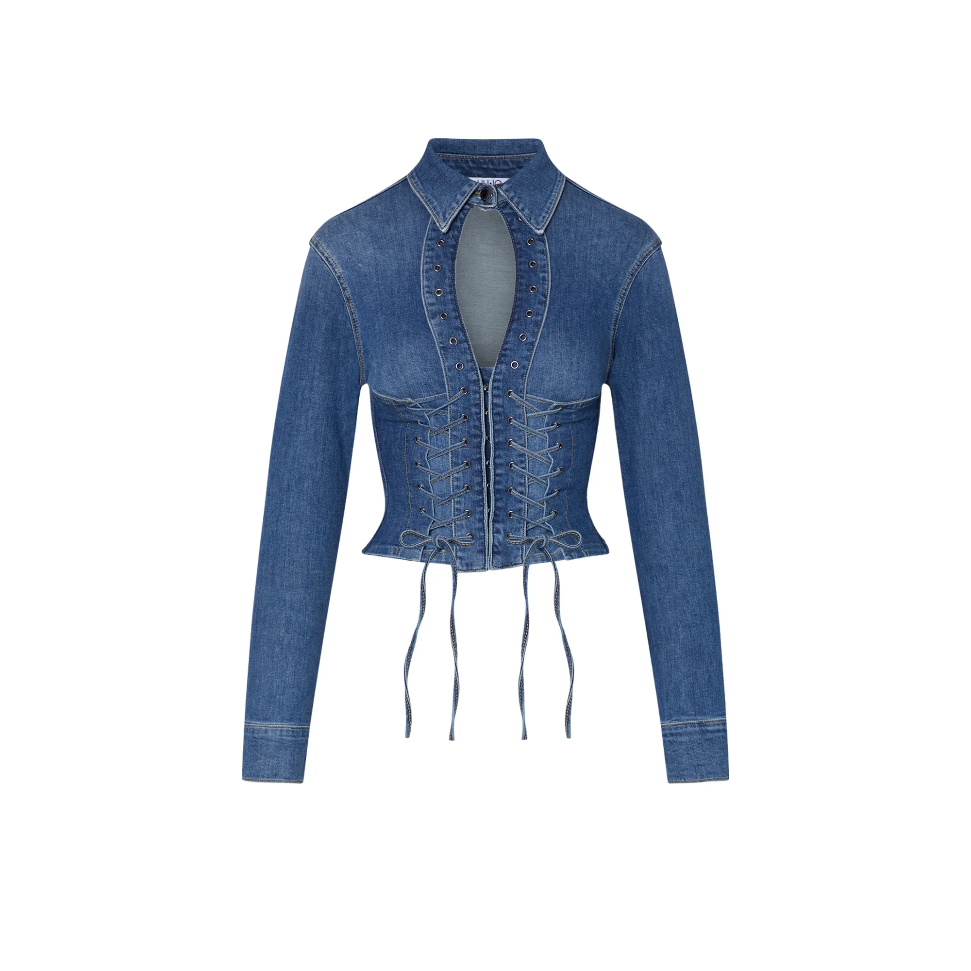 Camicia Donna in denim con stringhe e cut out