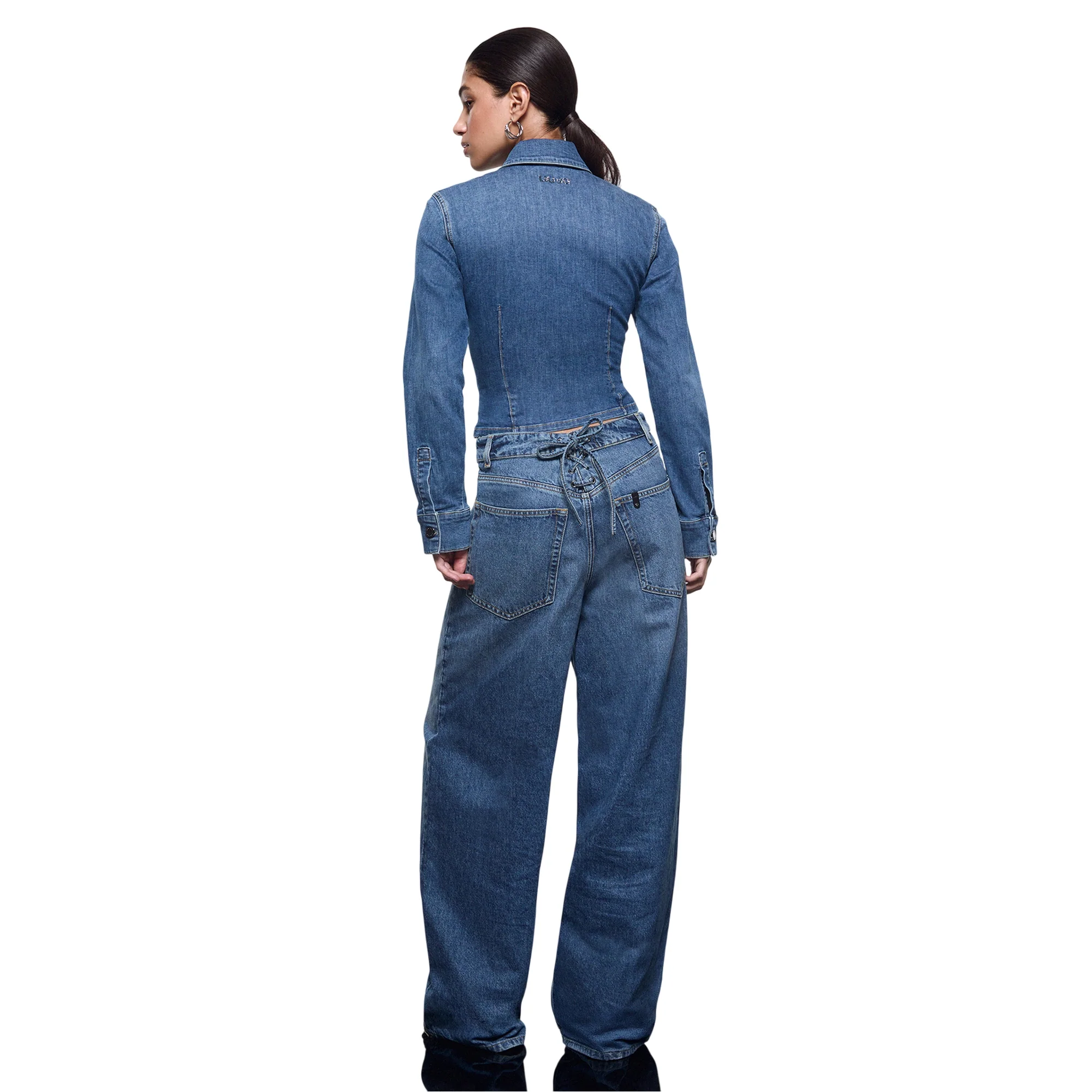 Camicia Donna in denim con stringhe e cut out - Image 3