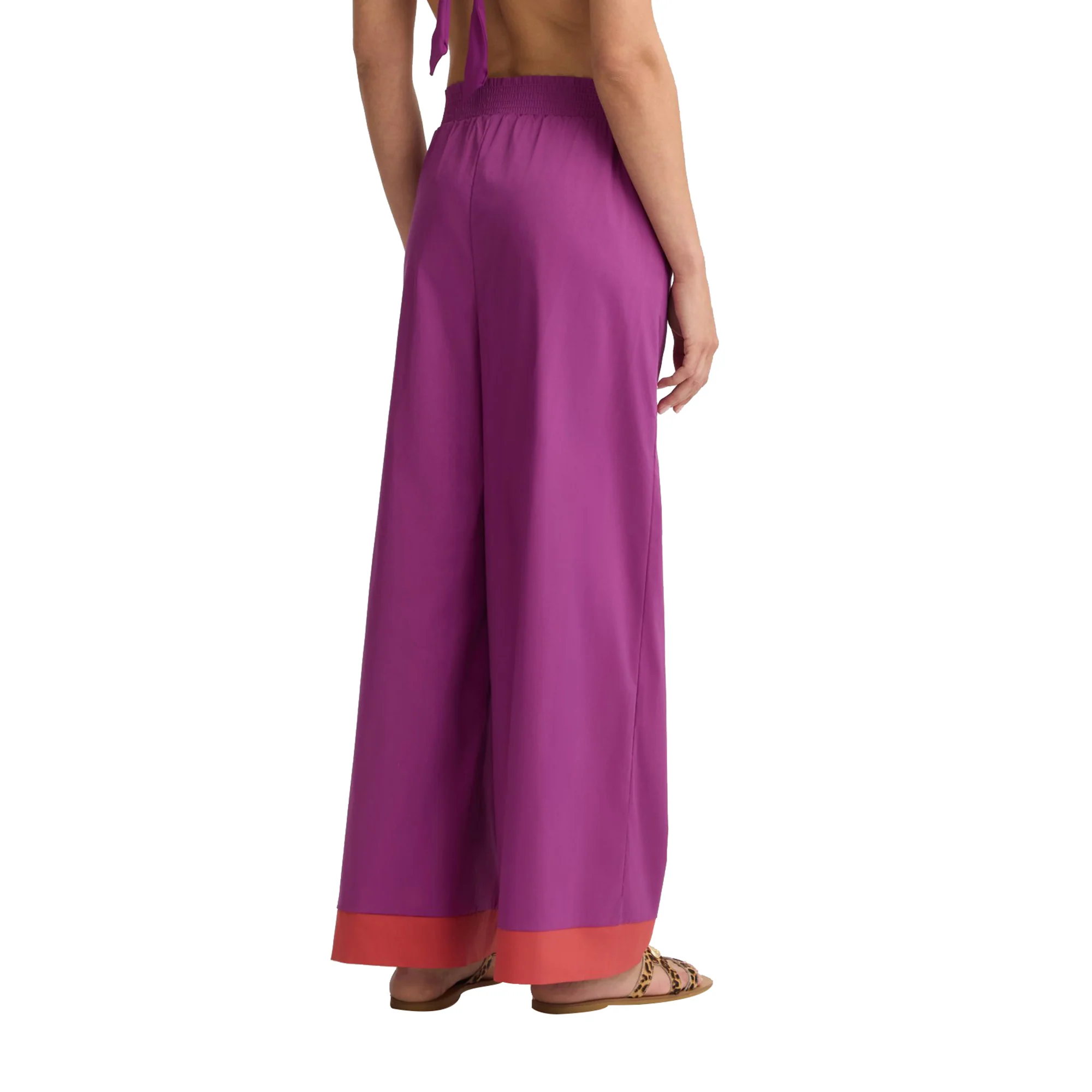 Pantaloni a palazzo da donna in cotone viola - Image 3