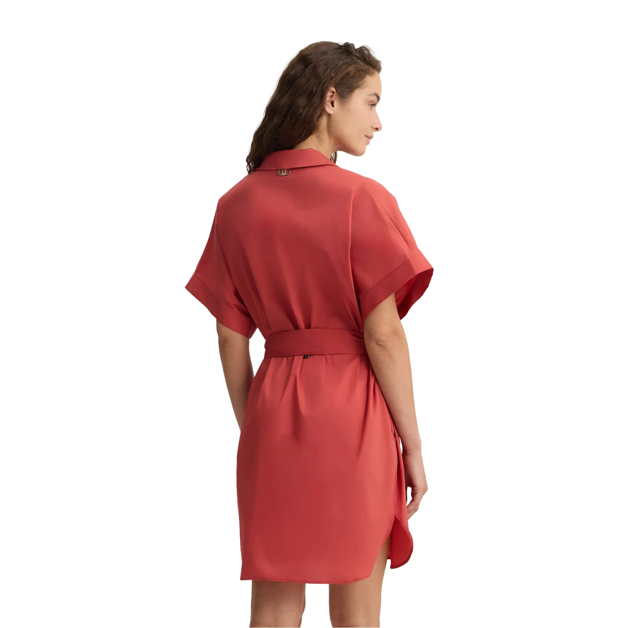 Abito corto chemisier da donna in cotone rosso - Image 3