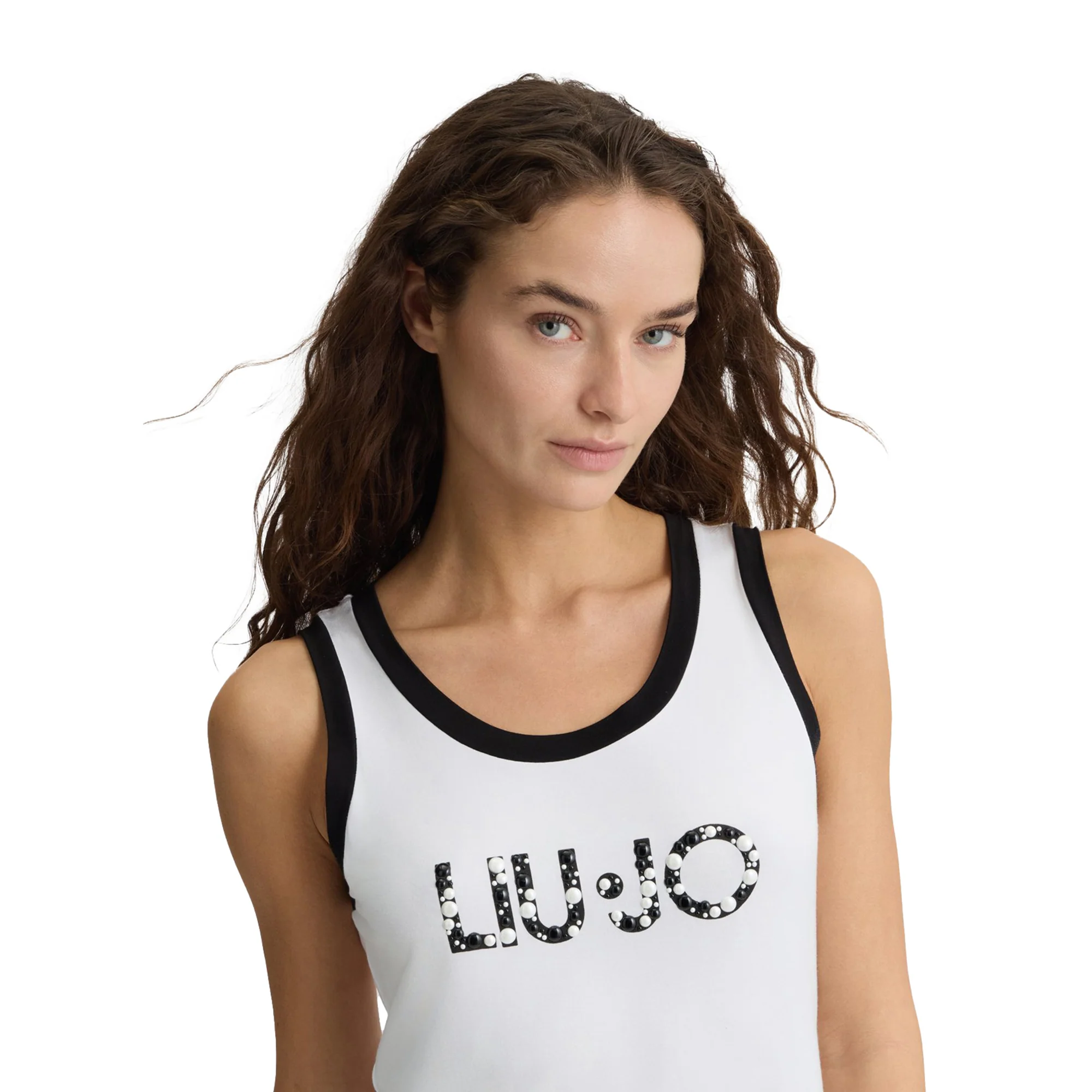 Top Bianco da donna con logo e perle - Image 4