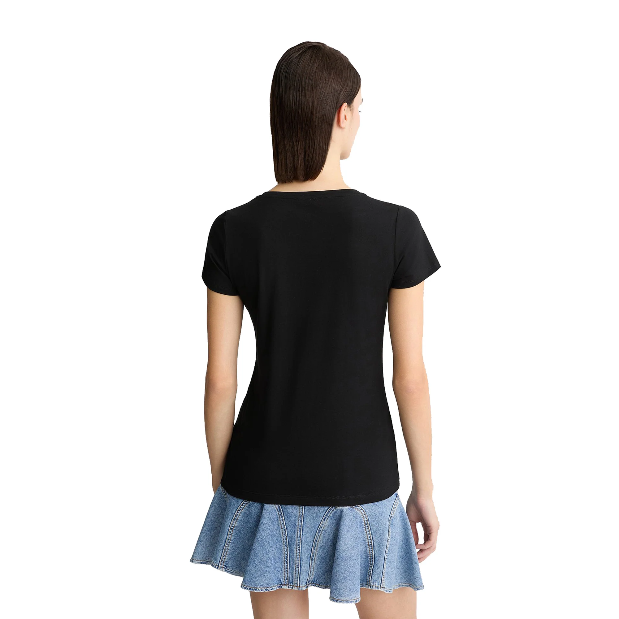 T-shirt nera da donna con logo e strass - Image 3