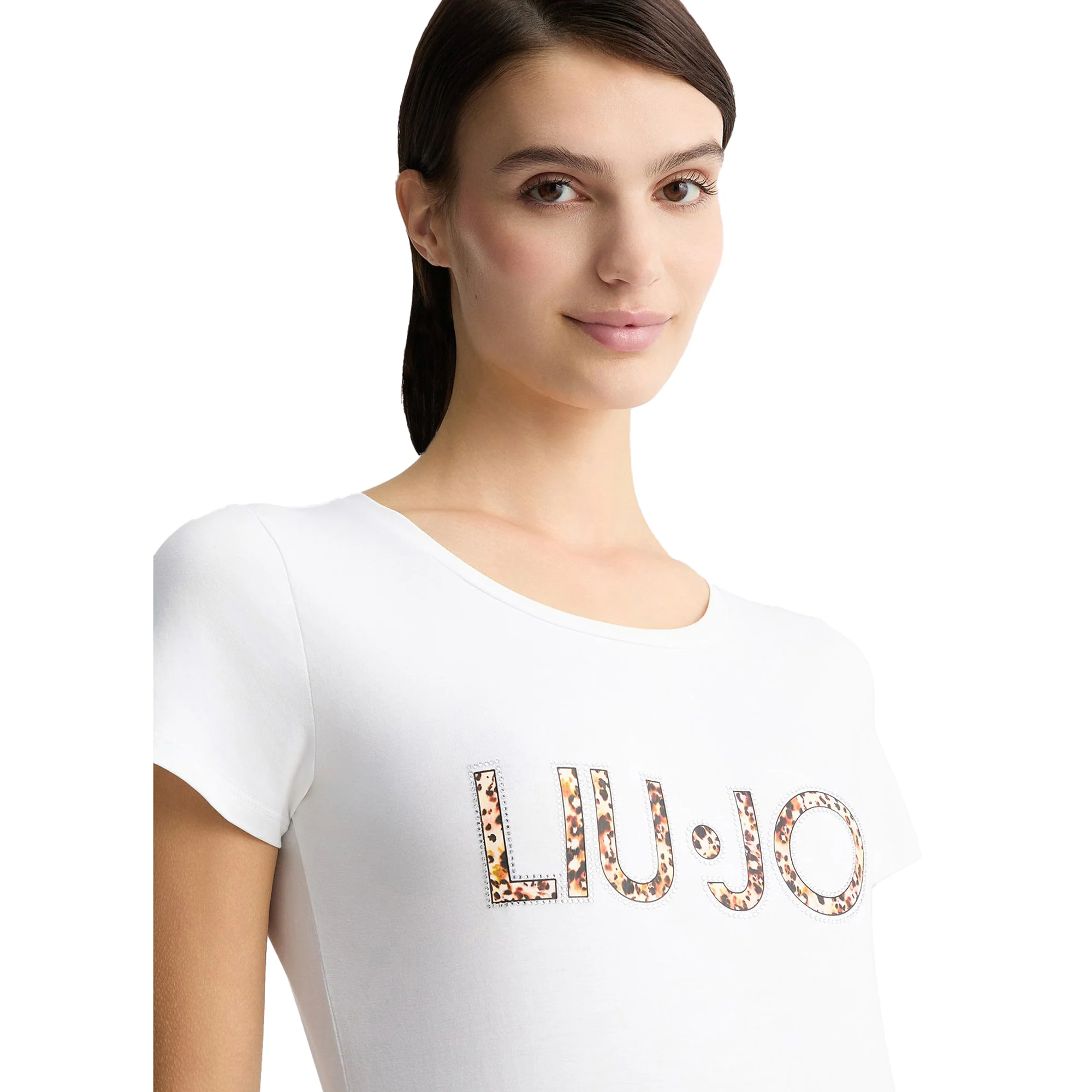T-shirt bianca da donna con logo e strass - Image 4