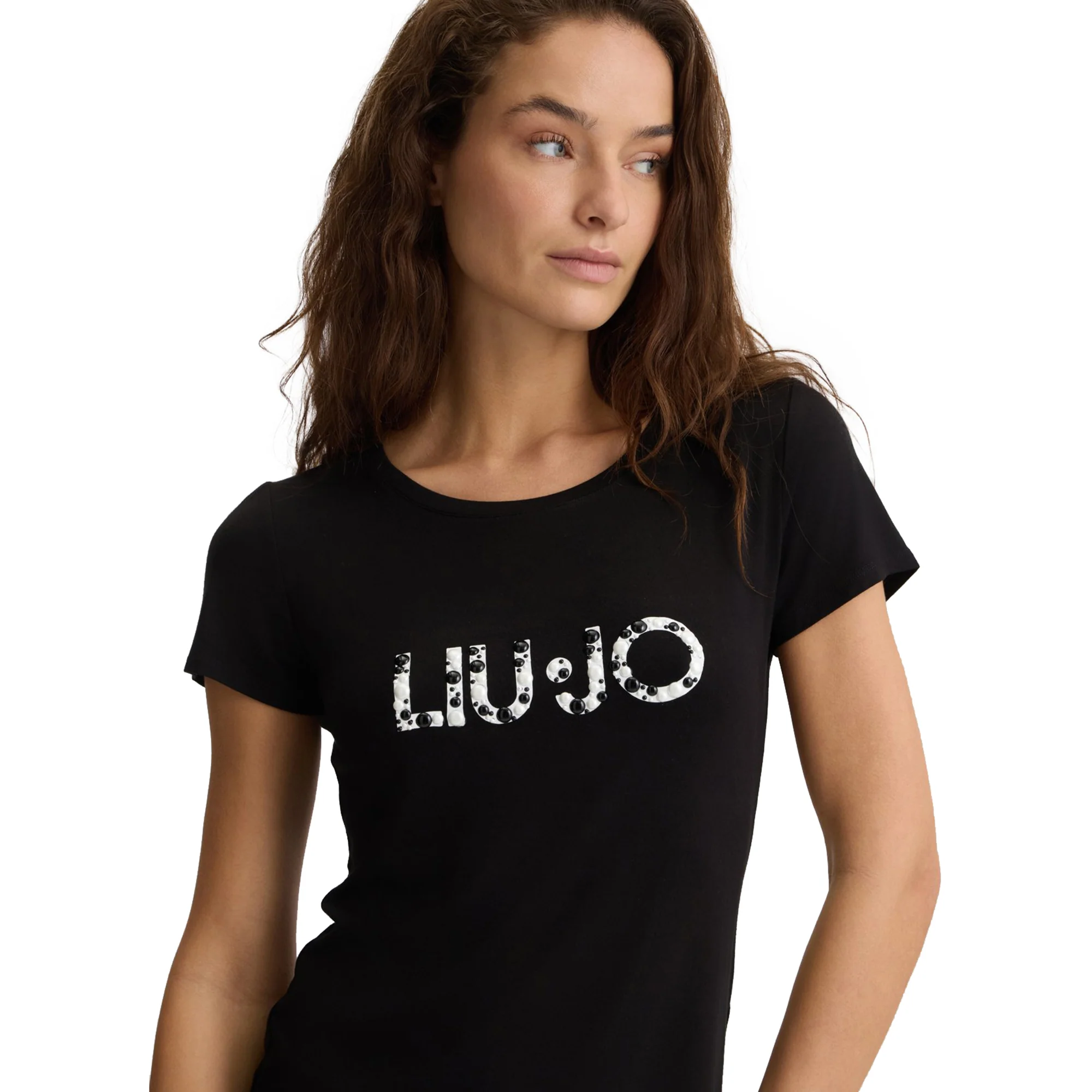 T-shirt nera da donna in viscosa con logo - Image 4