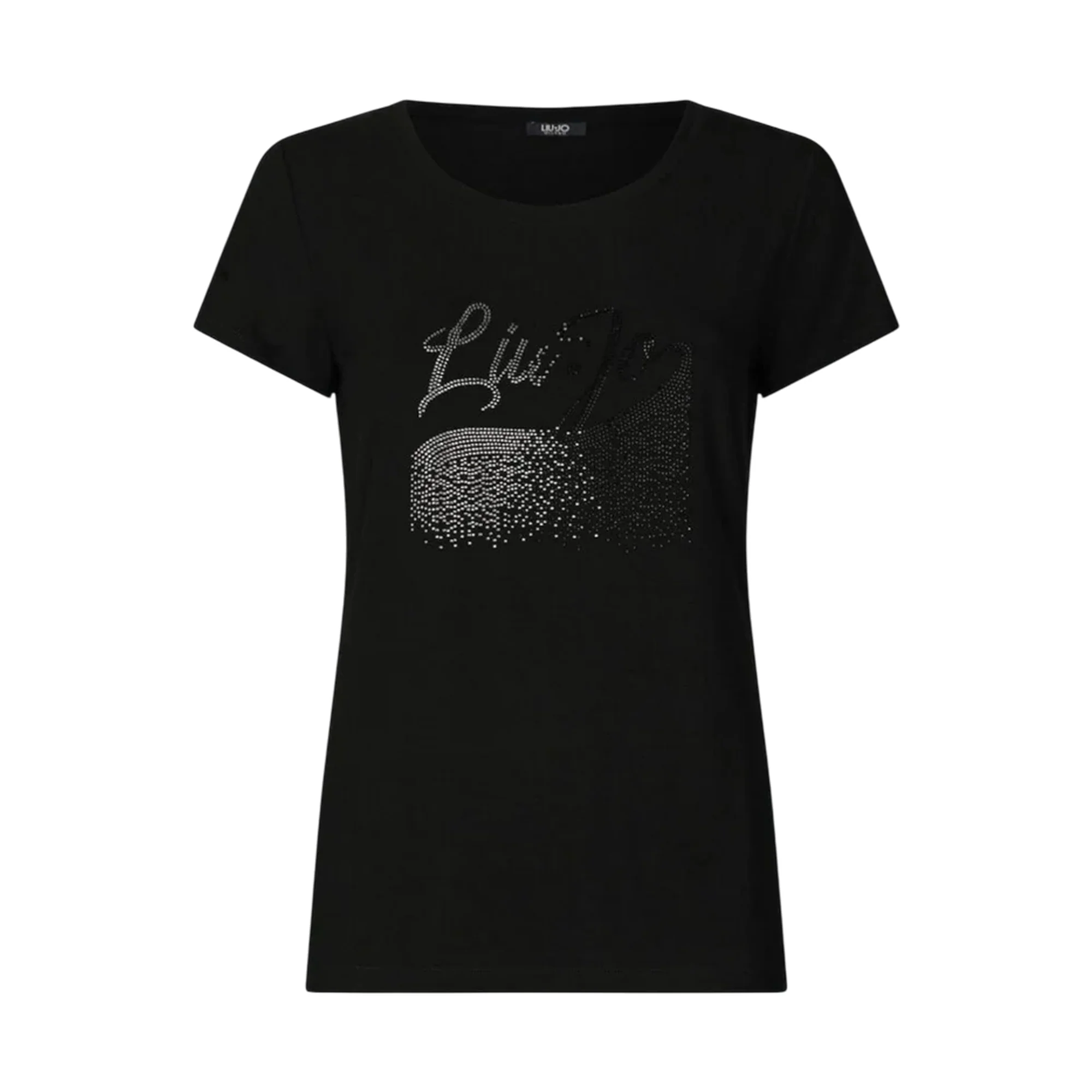 T-shirt Donna in tinta nera blu con strass