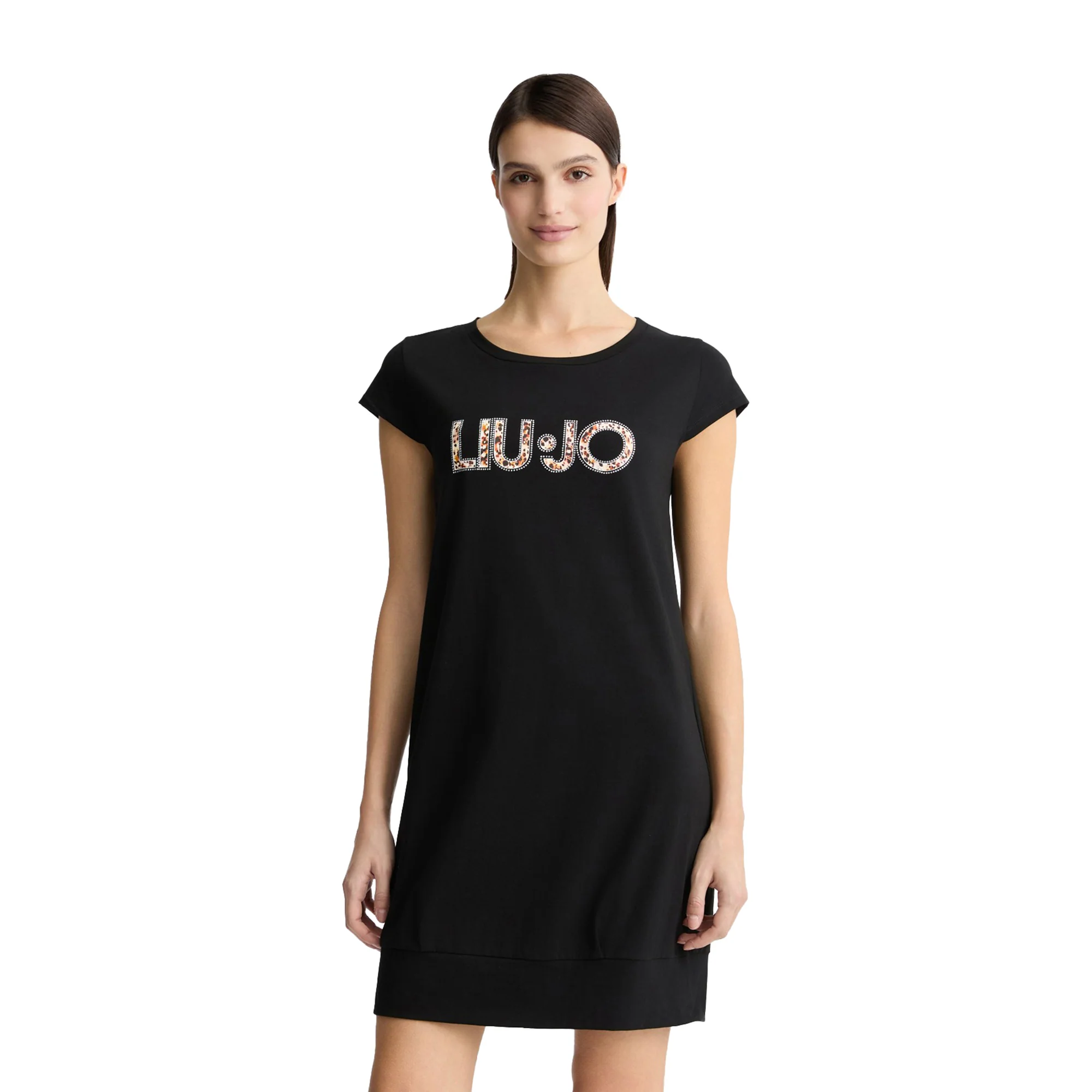 Abito Donna midi nero con logo e strass - Image 2